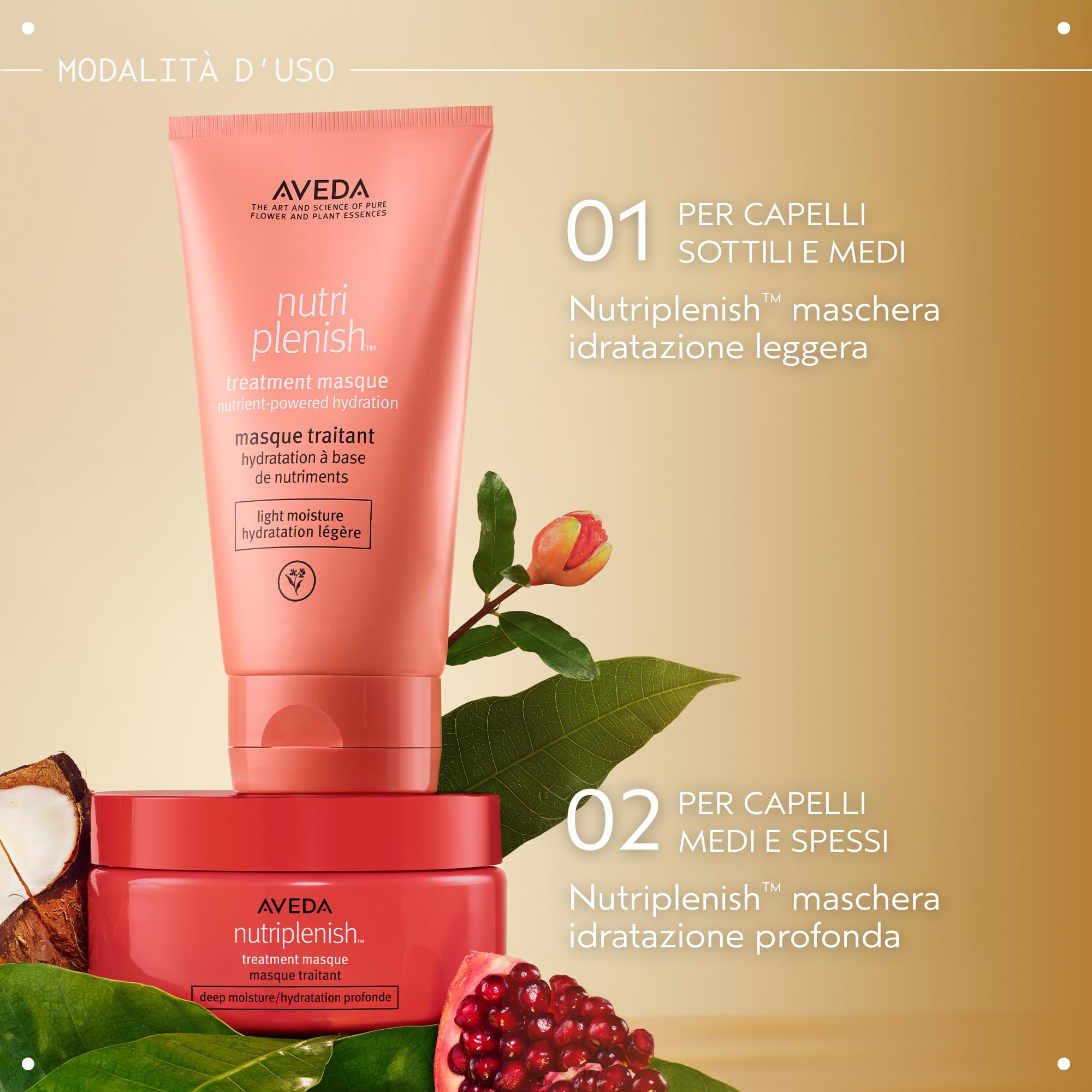 Aveda Nutriplenish Maschera trattante Idratazione profonda - Maschera idratante per capelli secchi e sfibrati - Olio biologico di melagrana e cocco burro di mango (200 ml)