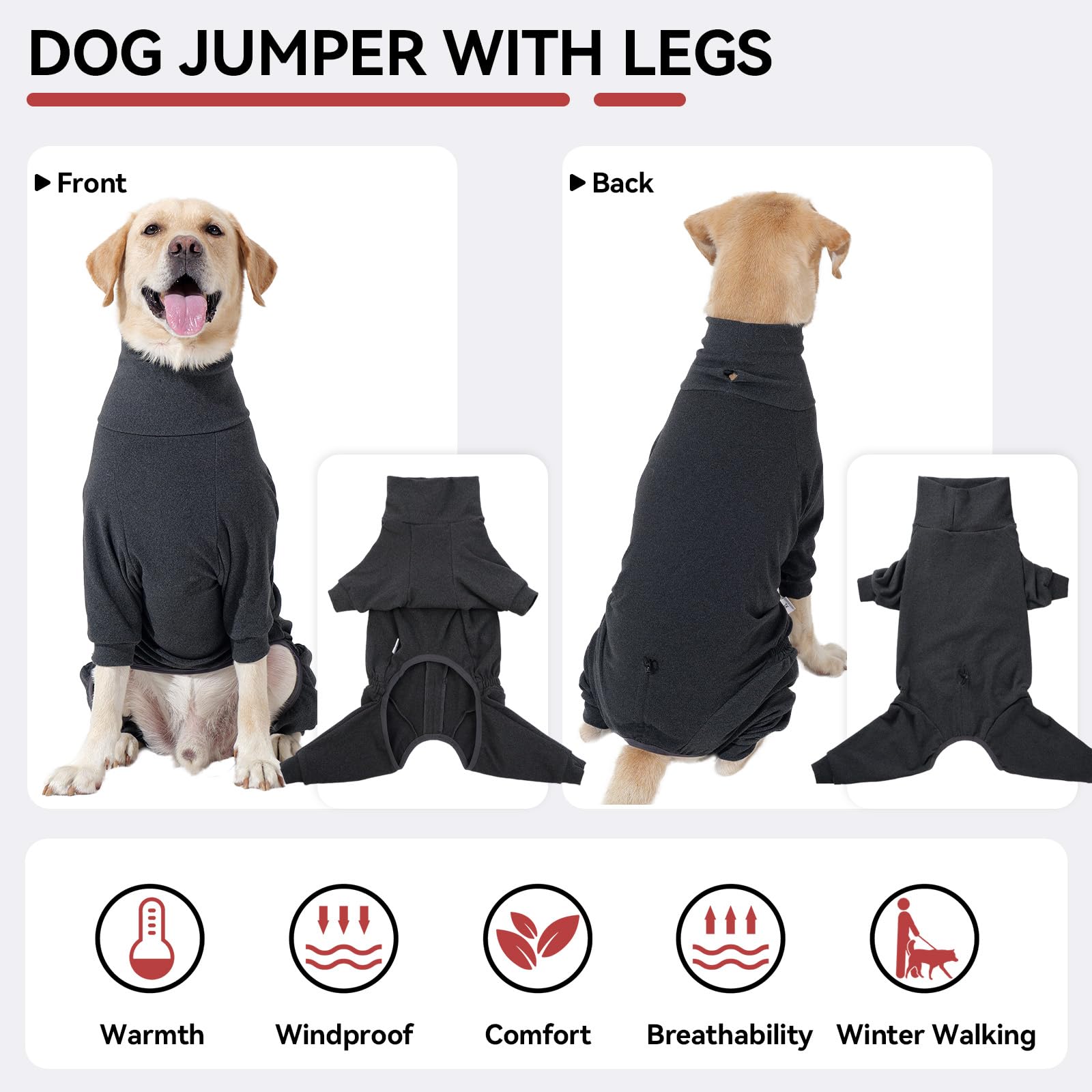 Hjyokuso Dog Jumper, Dog Jumpers For Small Medium Large Dogs, Dog Fleece Jumper, Dog Jumper With Legs, Warm Dog Sweater, Dog Jumper With Harness Hole, Dog Coat, Dog Onesies Dog Hoodie Dog Clothes 2XL - Image 2