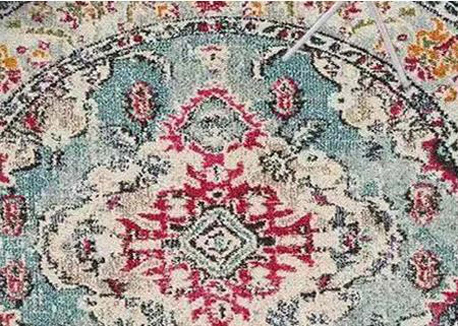 Dhao Cotton Tapis Rond Lavable en Machine Motif Mandala Européen pour Salon Chambre à Coucher Bureau Style Folk Épaississement Différentes Tailles Tapis Ø 180 cm