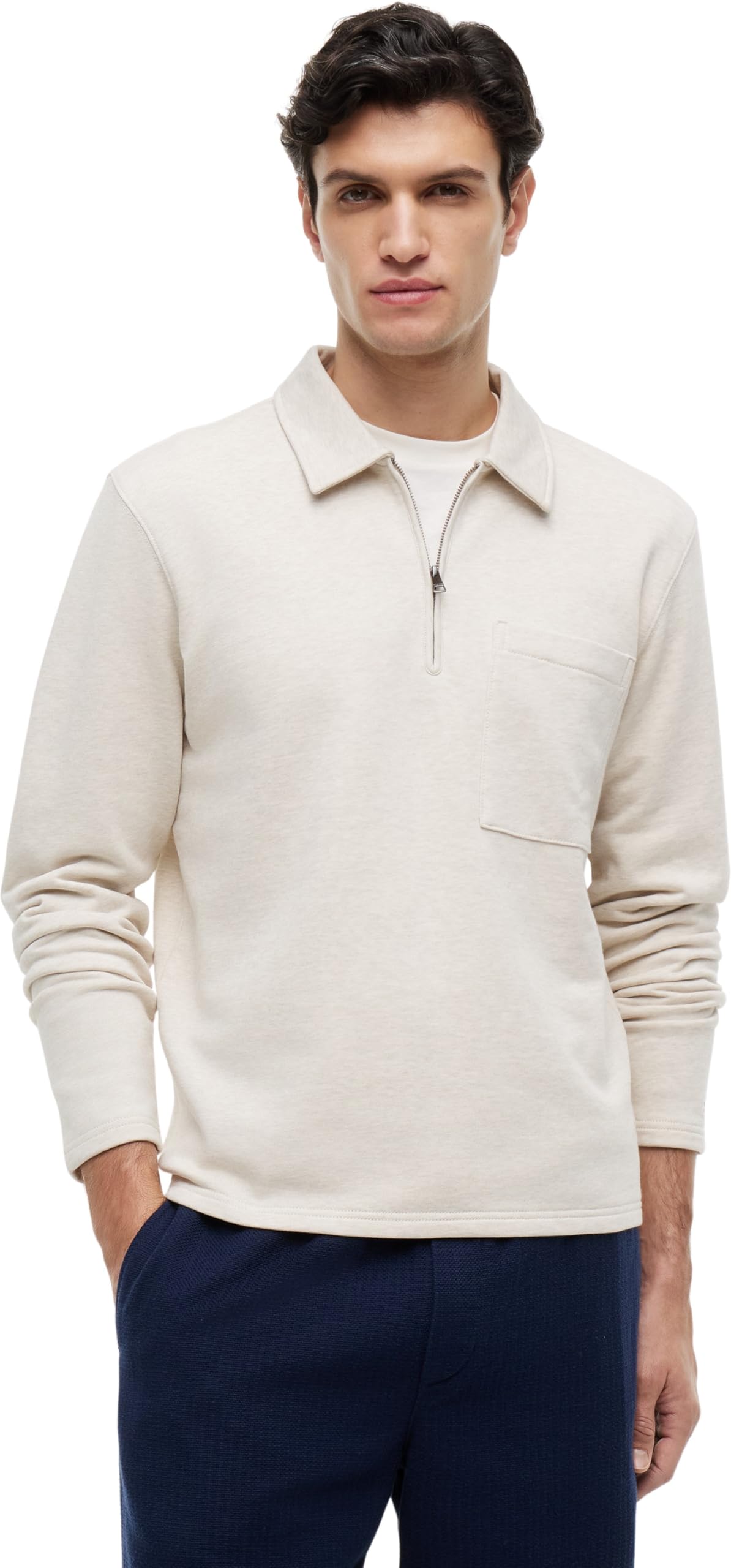 Tommy Hilfiger Men's Essential Terry Pocket 1/4 Zip MW0MW43213 Half Zip Sweatshirt, BEIGE (Heathered Oatmilk), S