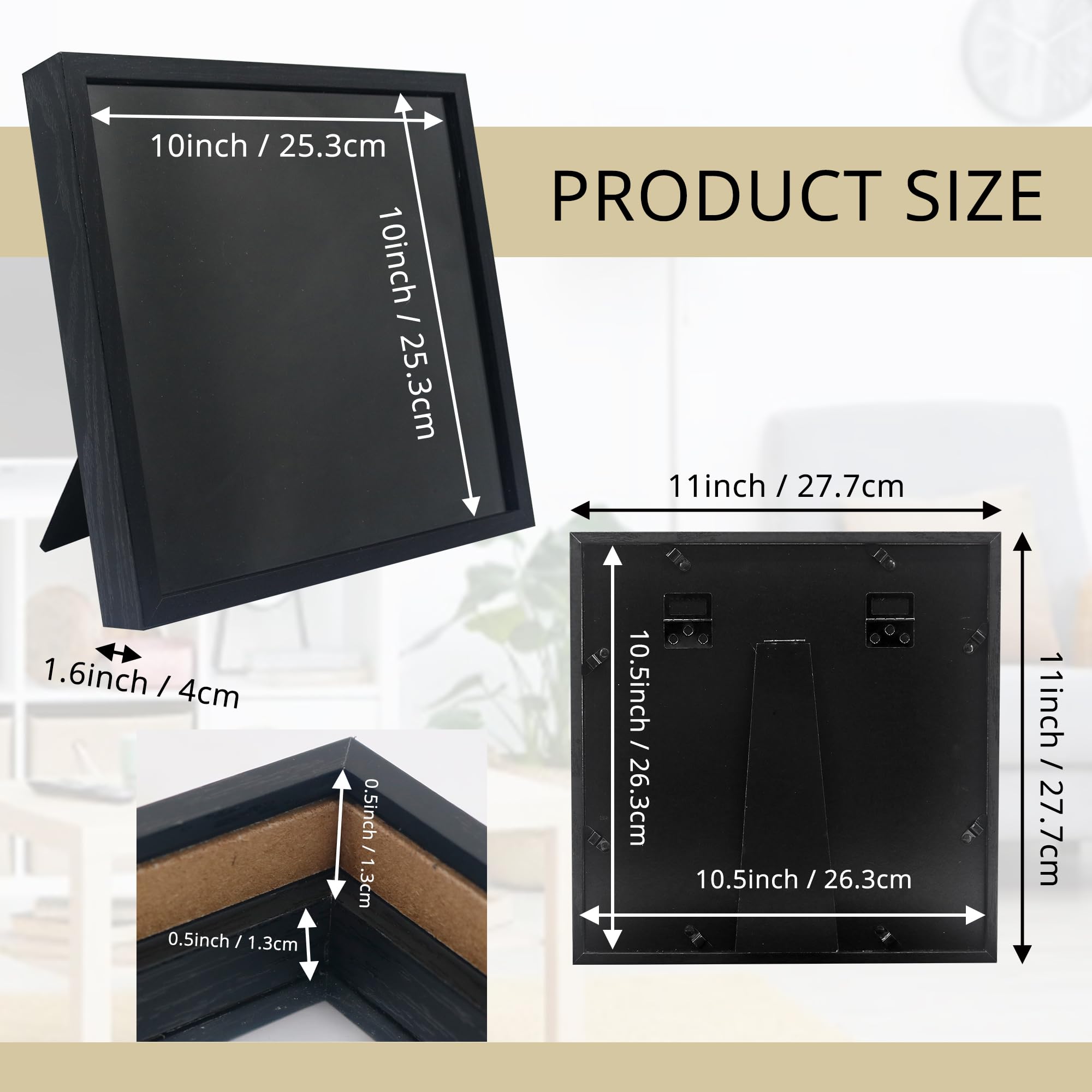 GMFrames Teca espositiva per spille smaltate 11x11 pollici (28x28 cm), cornice espositiva per collezione con vetro vero, shadow box per parete e piano d'appoggio, porta spille nero