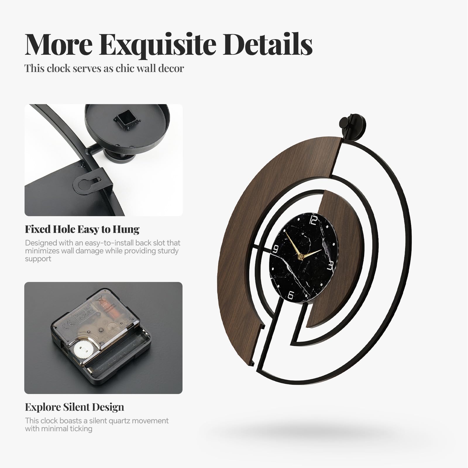 Cuspin Große Wanduhr, 76,2 cm, modernes Walnussmarmor-Zifferblatt, dekorative Uhr