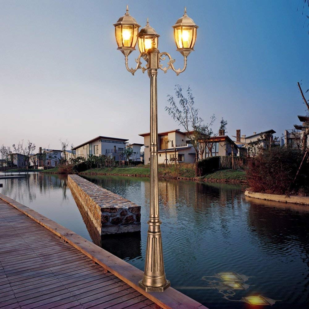 3-światłowa retro europejska szklana latarnia kolumnowa lampa uliczna w stylu vintage antyczne aluminium ogród trawnik park patio dekoracja słupek willa park na zewnątrz,285cm