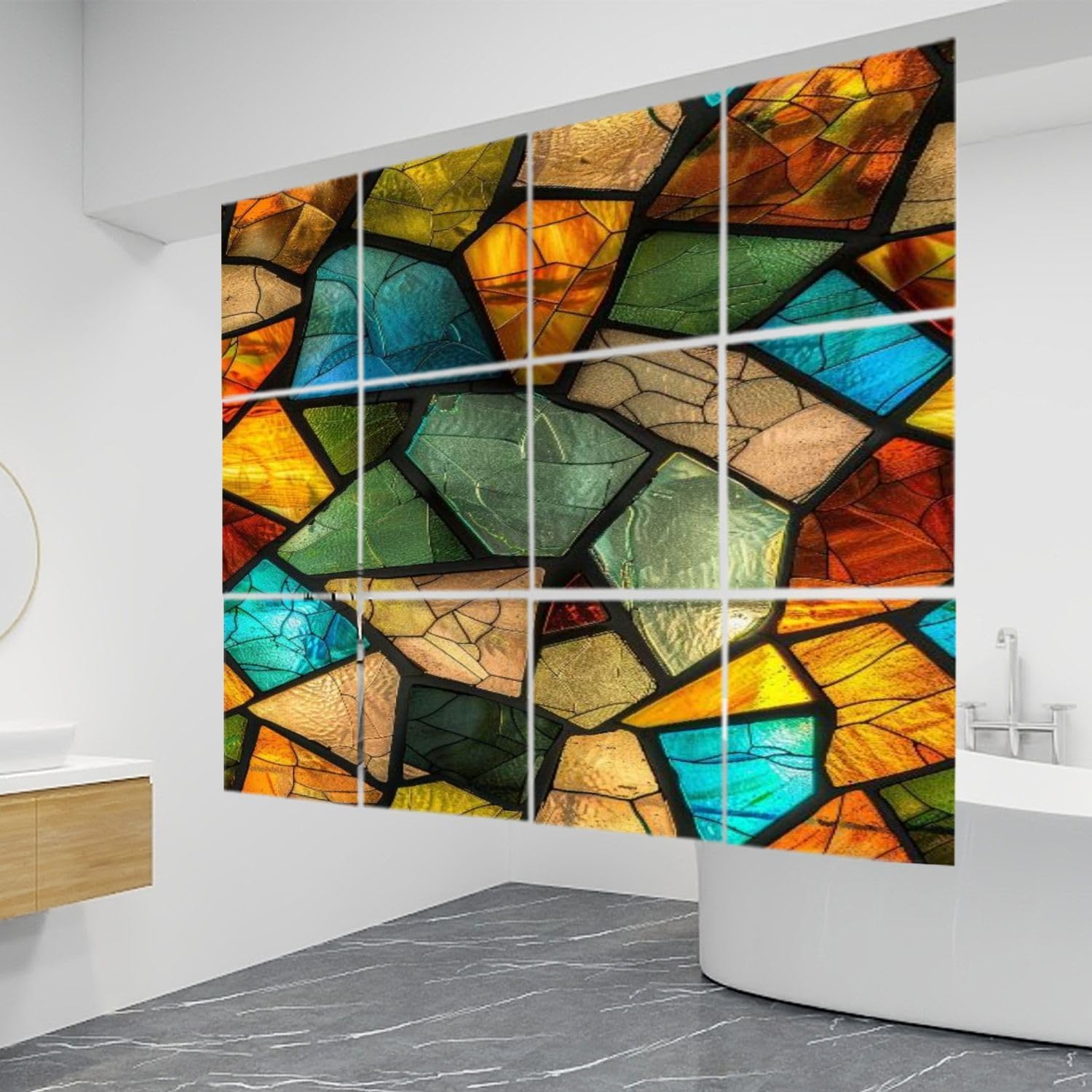 12 PCS Hanging Room Divider Colorful Translucence Candlelight Mosaic Art Decorative Solid PVC Board Screen Panels Room Partition Wall Screen Panels for Bedroom Living Dining Room