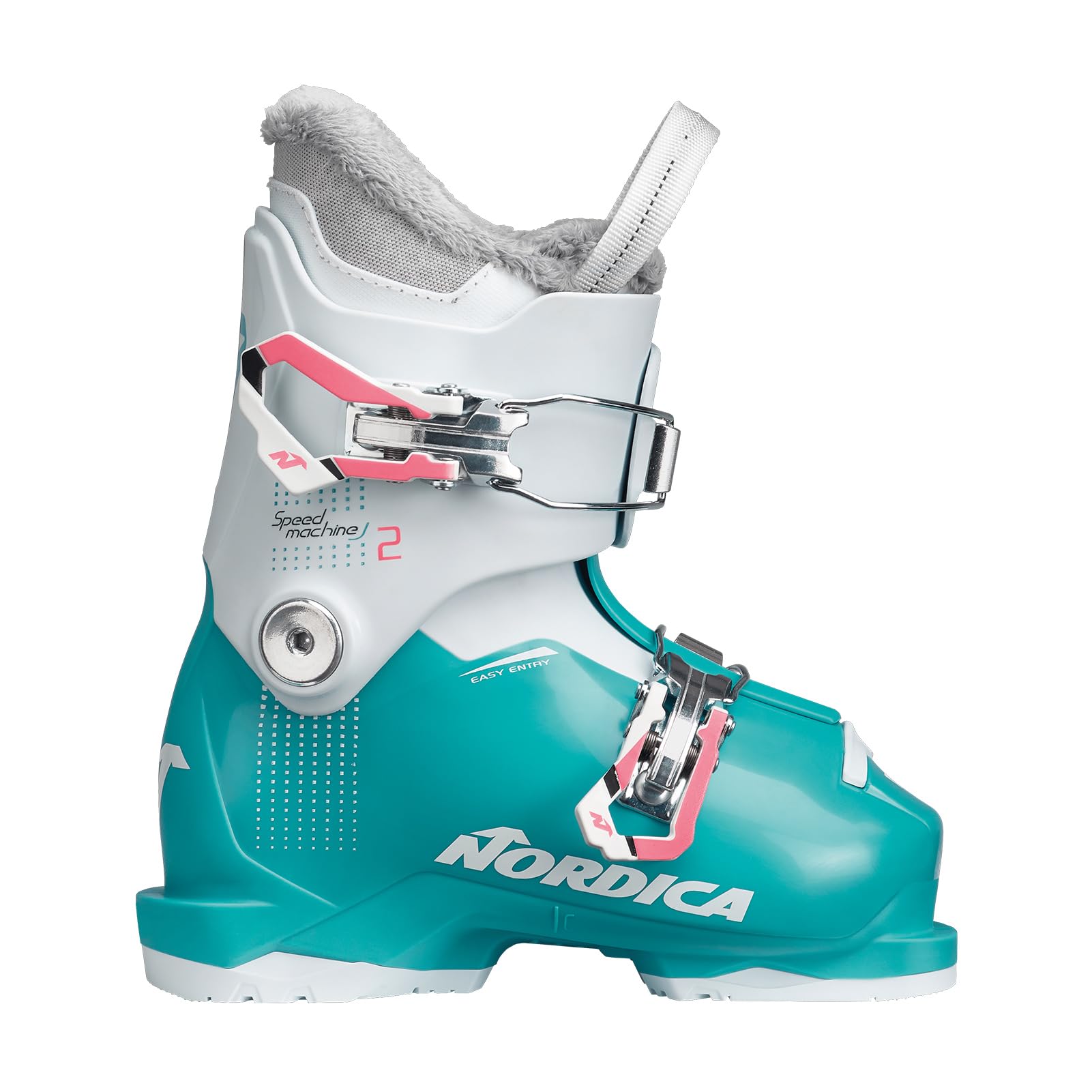 Nordica Speedmachine J2 Kid's Alpine Ski Boots (Light Blue/White/Pink, 17.5)