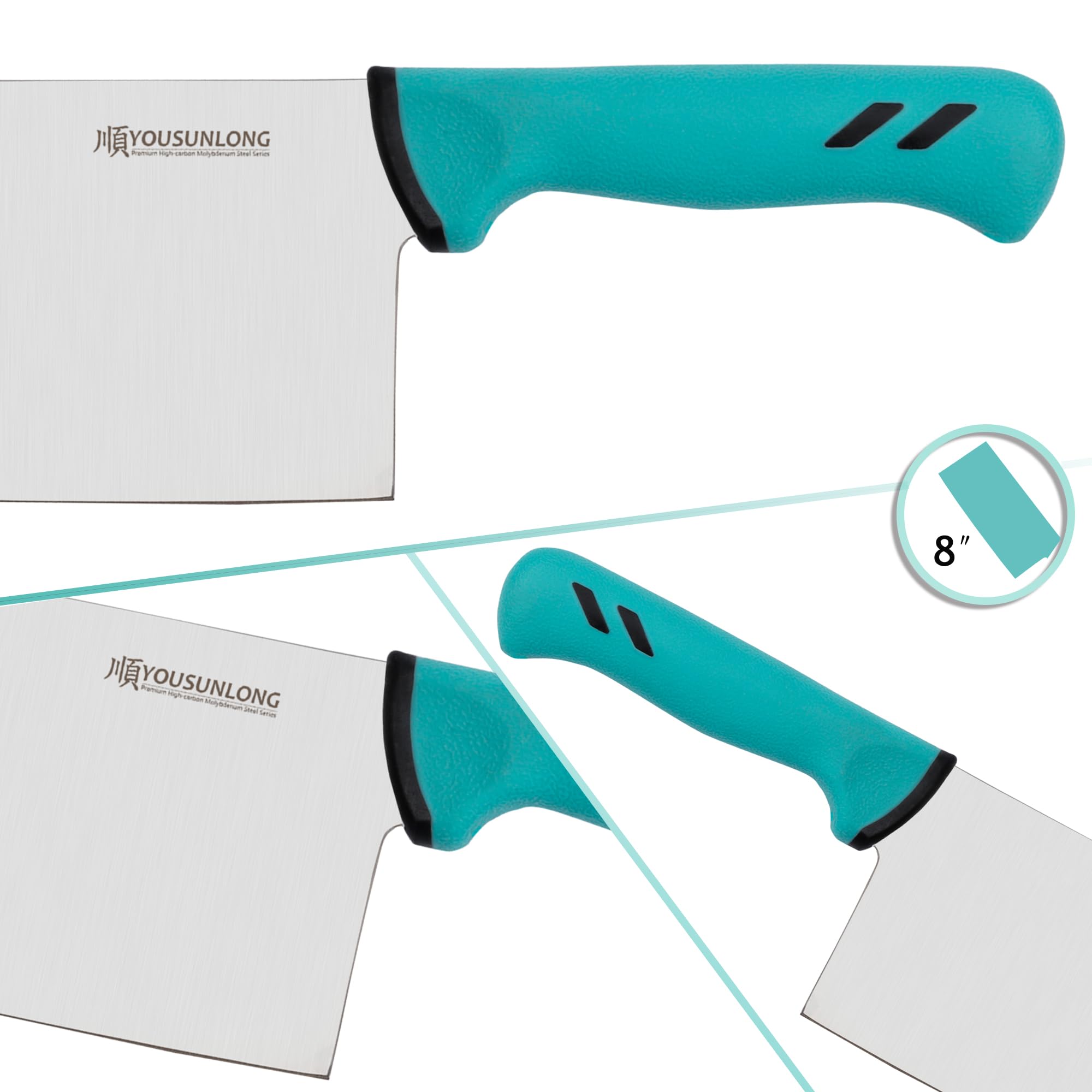 YOUSUNLONG Mannaia - Coltello per affettare carne e verdure da 180 mm - Lama in acciaio al molibdeno di alta qualità ad alto tenore di carbonio - Affilata come un rasoio - Impugnatura ergonomica e ant