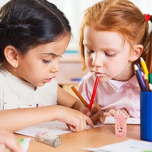 Miniatura 2 de 4 sacapuntas manuales rosas y grises para niños, sacapuntas de garra de gato con tapa para suministros de oficina y hogar, sacapuntas