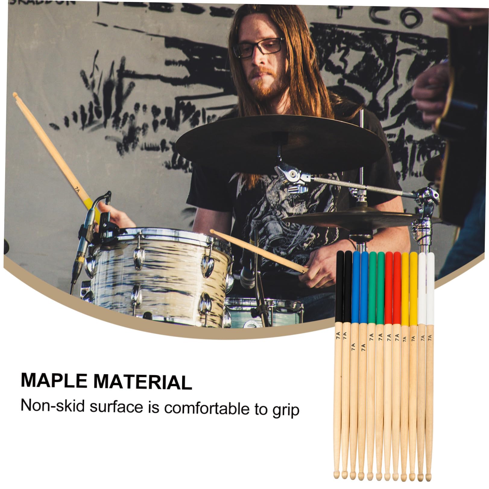 Alipis Juego de 6 Pares de Baquetas de Percusión de Arce Empuñadura Cómoda y Superficie Antideslizante para Músicos Adultos en Conciertos y Presentaciones