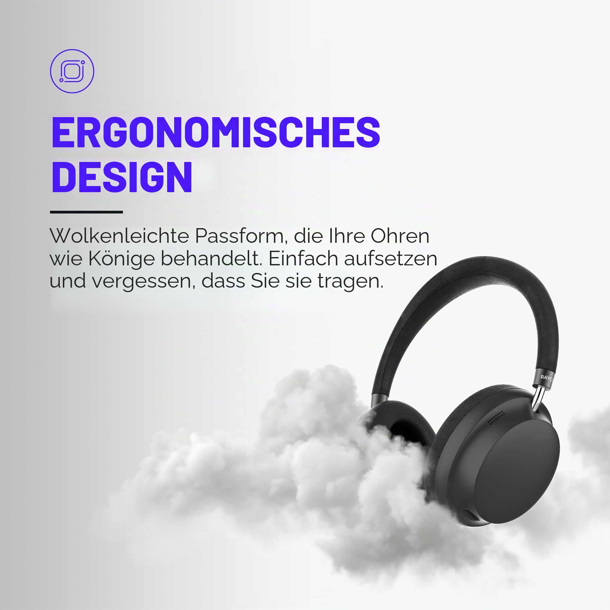 Raycon Essential Kopfhörer – Kabellose Bluetooth Over-Ear-Kopfhörer, mit Hybrid-aktiver Geräuschunterdrückung, 5 eingebaute Mikrofone, IPX4 wasserdicht & 50 Stunden Akkulaufzeit (Lila)