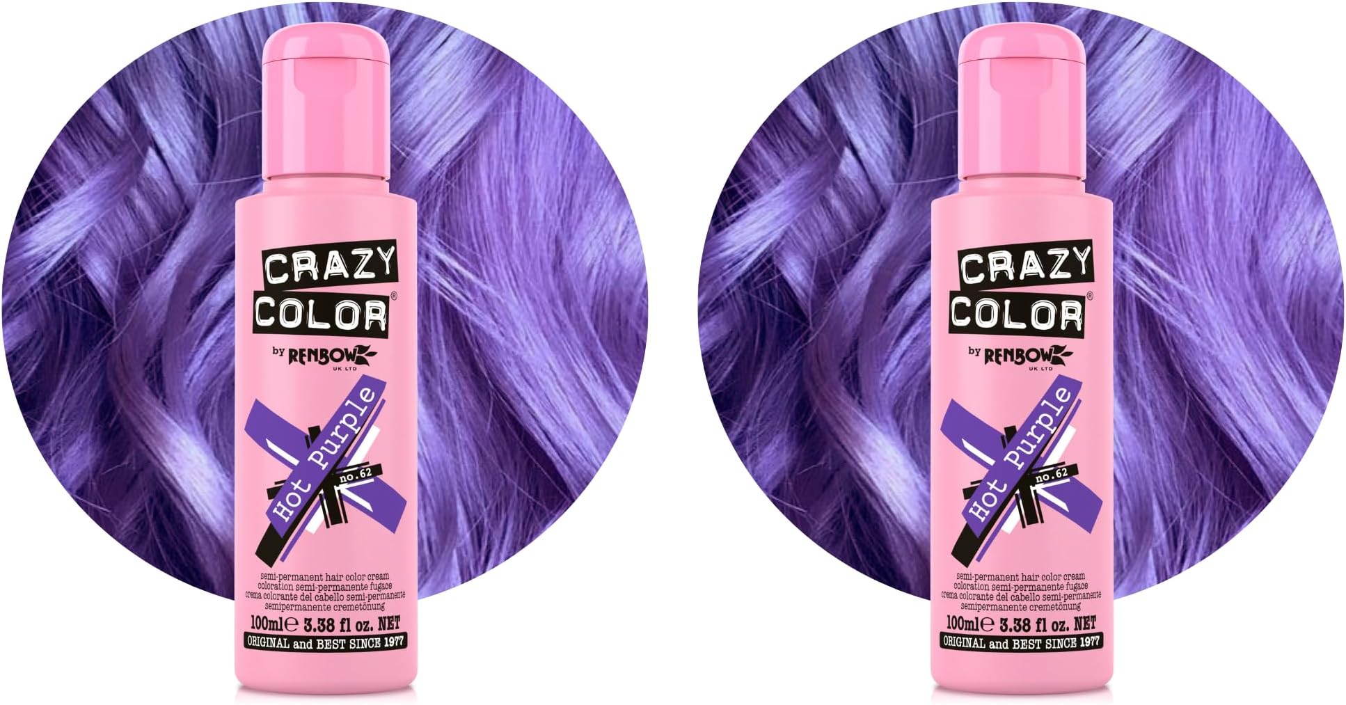 Crazy Color Vibrant Hot Purple Semi-Permanent Hair Dye. Highly Pigmented Royal Purple Conditioning & Oil Nourishing Vegan Formula | No Bleach or Ammonia | 100ml (Pack of 2)