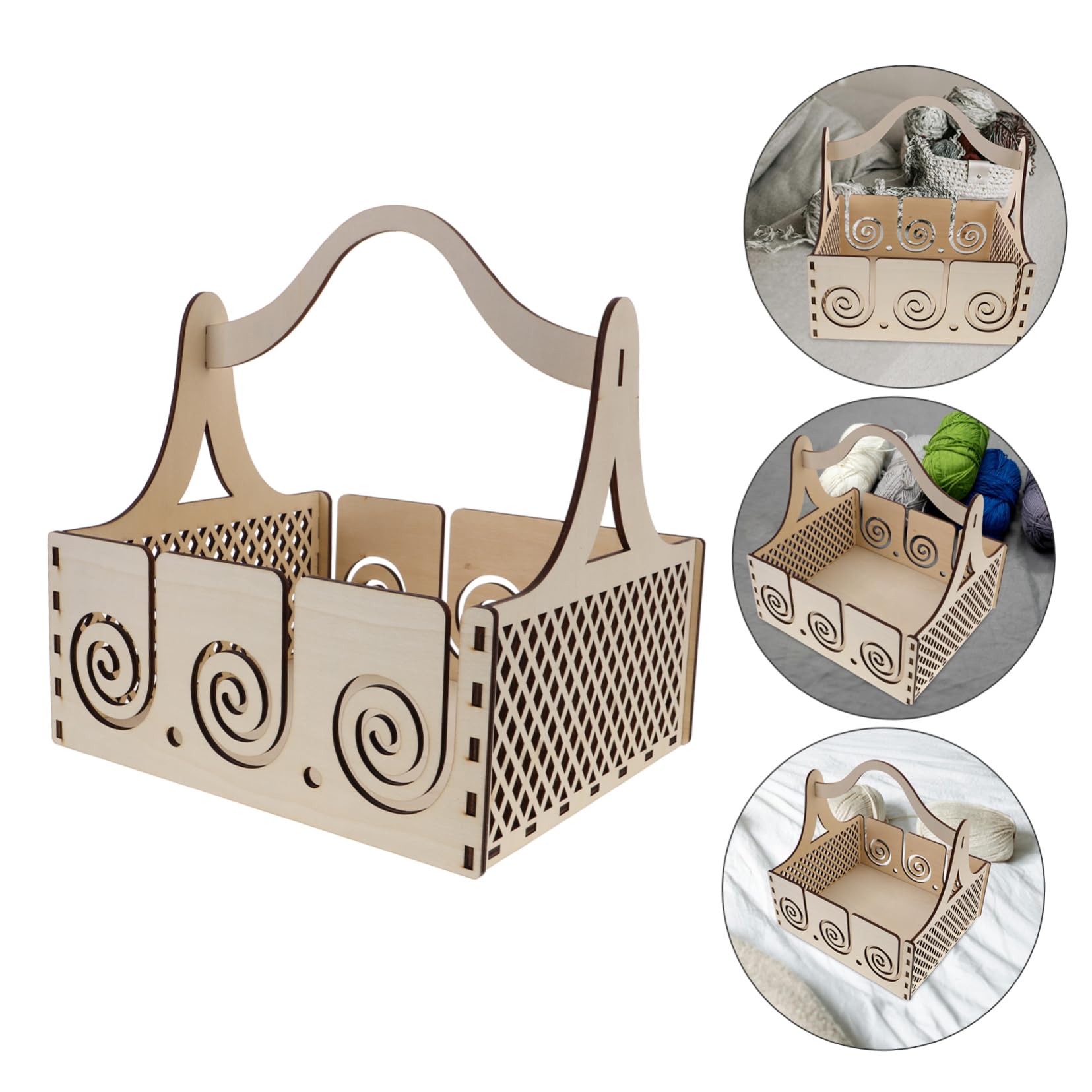 Distributore Di Fili in Legno Manico Cestino Portatile Per Riporre Uncinetti e Palline Di Filo Pratico Portaoggetti Per Lavori Creativi