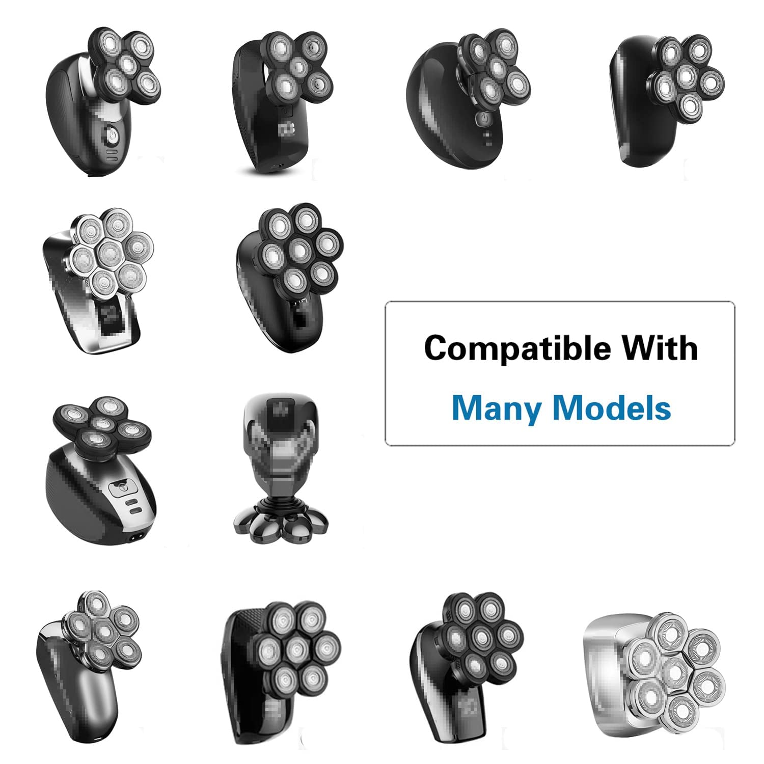 Tête Rasoir têtes,LOEVERY Rasoir électrique Flottant Barbe 7 Têtes pour Homme avec un Rasage Propre,Universel Double Anneau Lame Rasage Remplacement Durable Rapide pour Rasoir électrique 5 6 7