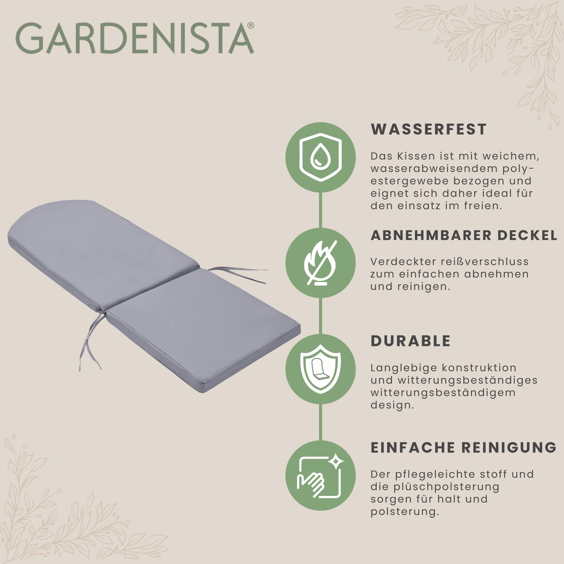 Gardenista Garten Premium Adirondack-Stuhlkissen | Hochlehner-Kissen mit sicheren Bändern | Wasserabweisend und leicht rutschfeste Patio-Stuhlkissen | Einfach abwischbare Sitzkissen (Grau)
