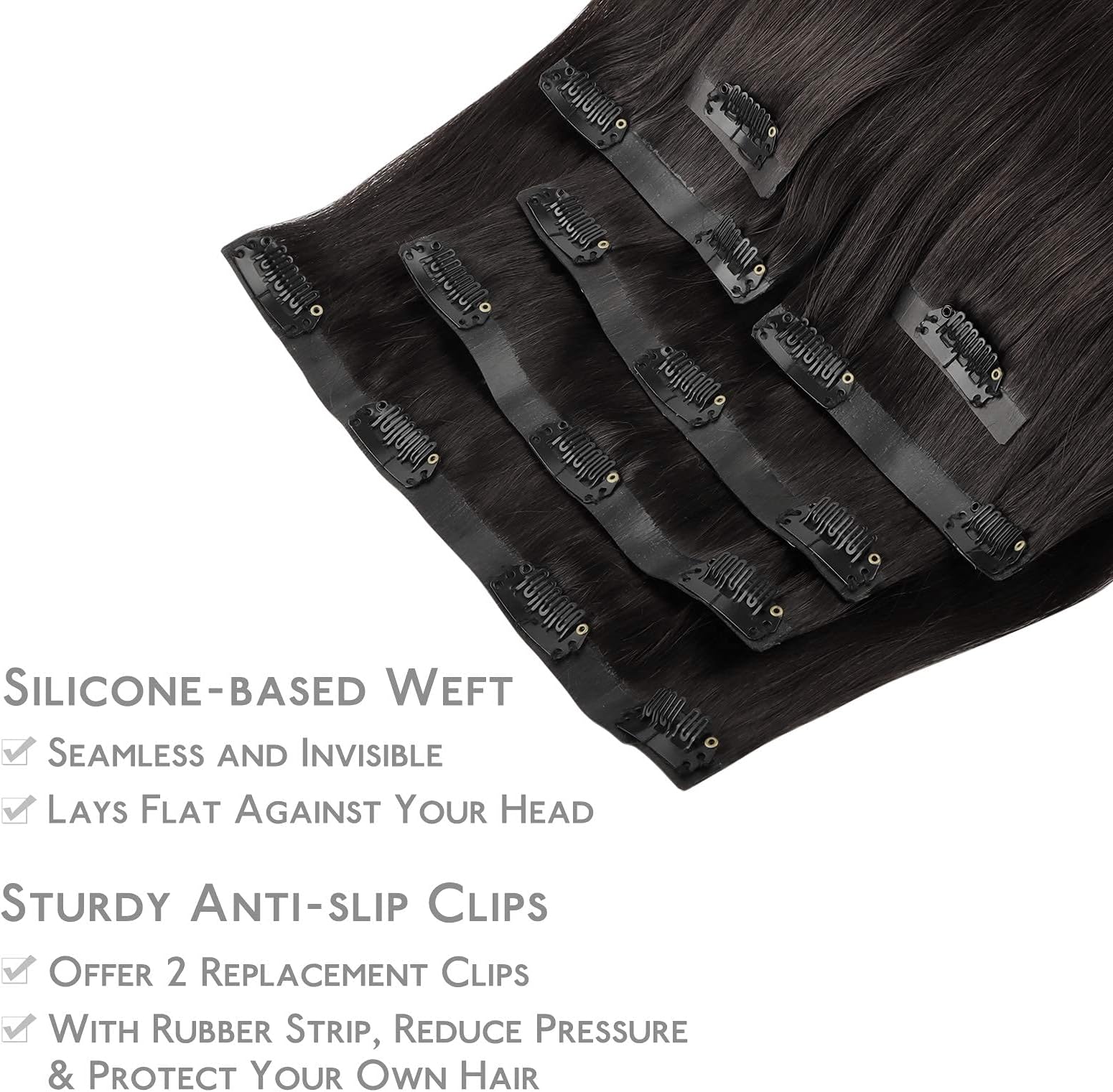 Wennalife Seamless Clip In Hair Extensions, 14 Inch 7pcs 130g Natural Black Hair Extensions Clip In Real Human Hair Extensions Clip In Invisible PU Skin Weft Natural Remy Human Hair Extensions