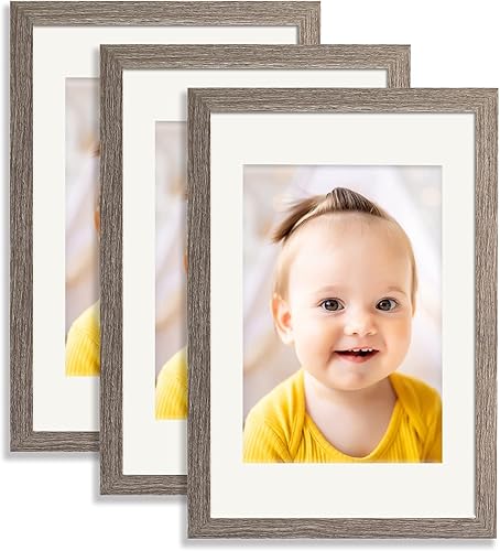 Marco de 12 x 18 pulgadas con paspartú, color gris, juego de 3 portarretratos de madera, para fotos de 8.5 x 11 pulgadas con paspartú o de 12 x 18