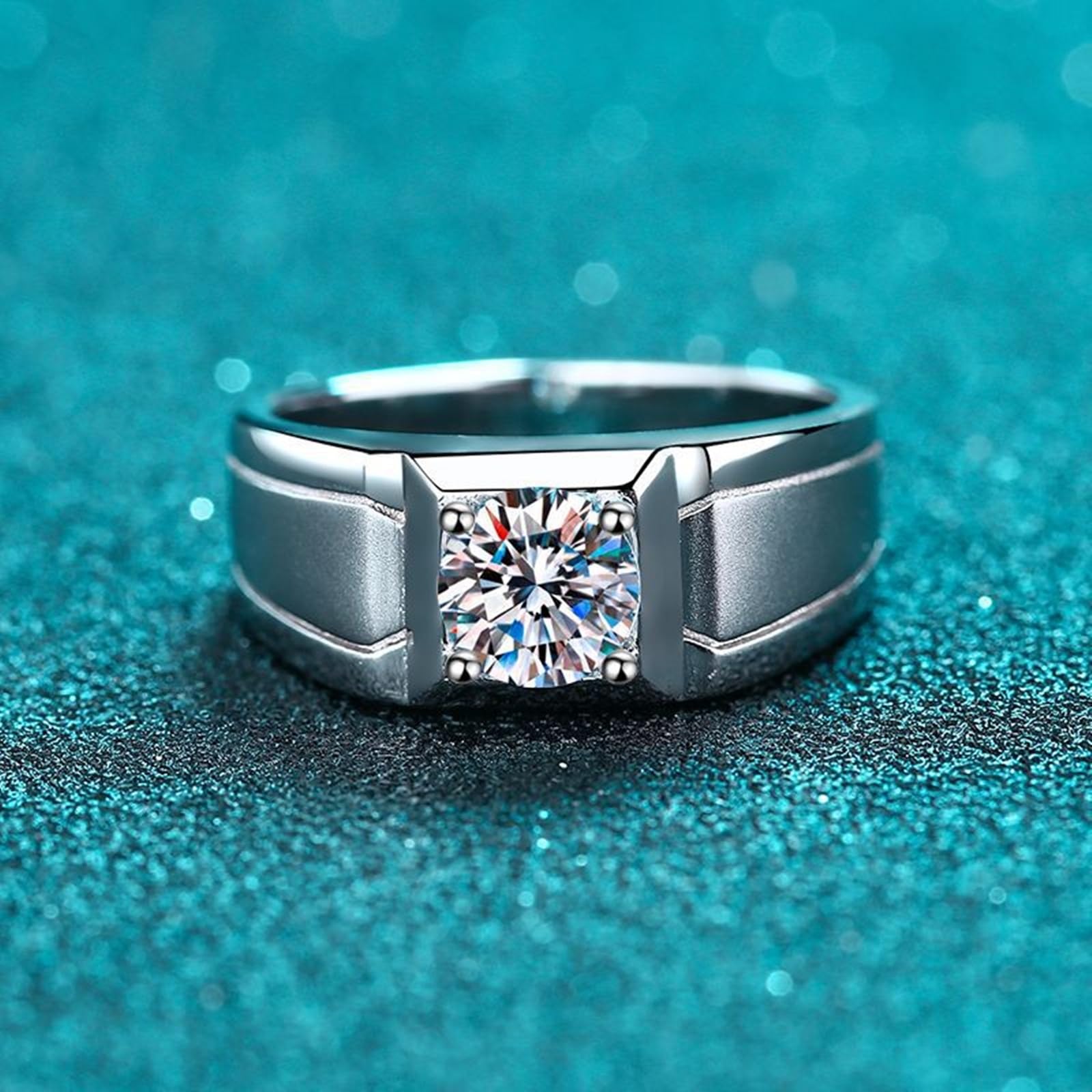 KnSam Anillo de boda de oro blanco de 14 quilates/18 quilates, joyas de oro auténtico, 0,5 quilates, diseño clásico, redondo, anillo de compromiso de diamante 750/585 para hombre, tallas 47-62