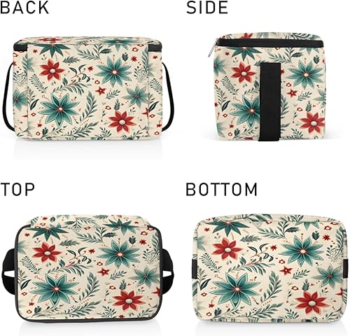 Miniatura 4 de Christmas Poinsettia Modern Insulated Lunch Bag Women Reusable Lunch Tote Square Meal Bag for Adults Men Cooler Lunch Box for Work Travel Picnic Food