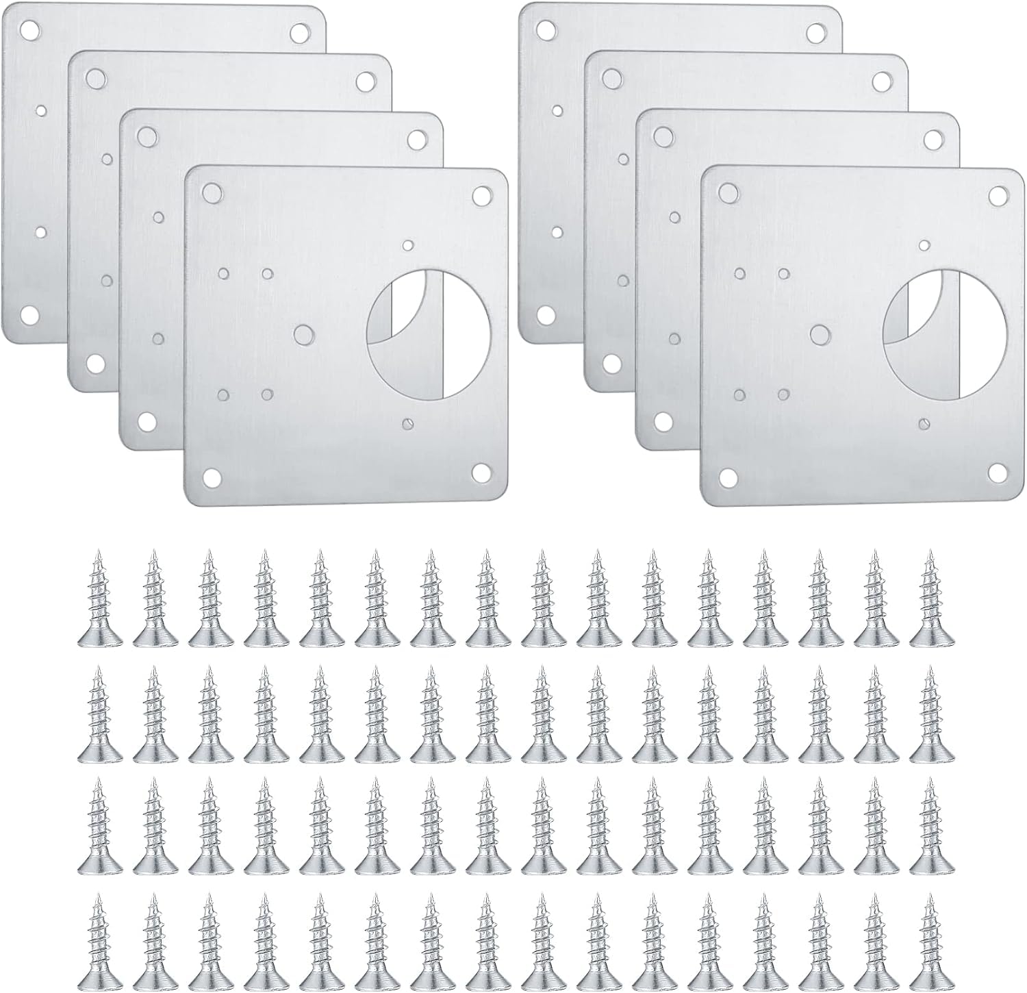 Stainless Steel Hinge Repair Plates, Set of 8, with 64 Screws, for Kitchen Cupboard and Cabinet Doors