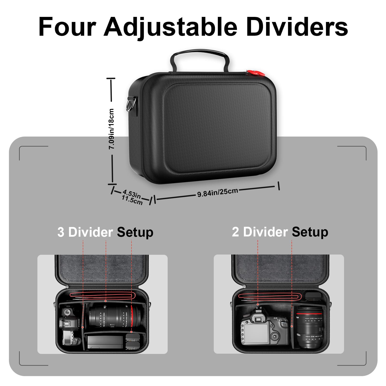 ProCase Hard Shell Camera Case for Canon Rebel T7/EOS R100/R50/DSLR/SLR/Nikon/Sony/Mirrorless Cameras, Soft Padded Digital Camera Travel Bag with 1 Shoulder Strap and 3 Adjustable Dividers -Black