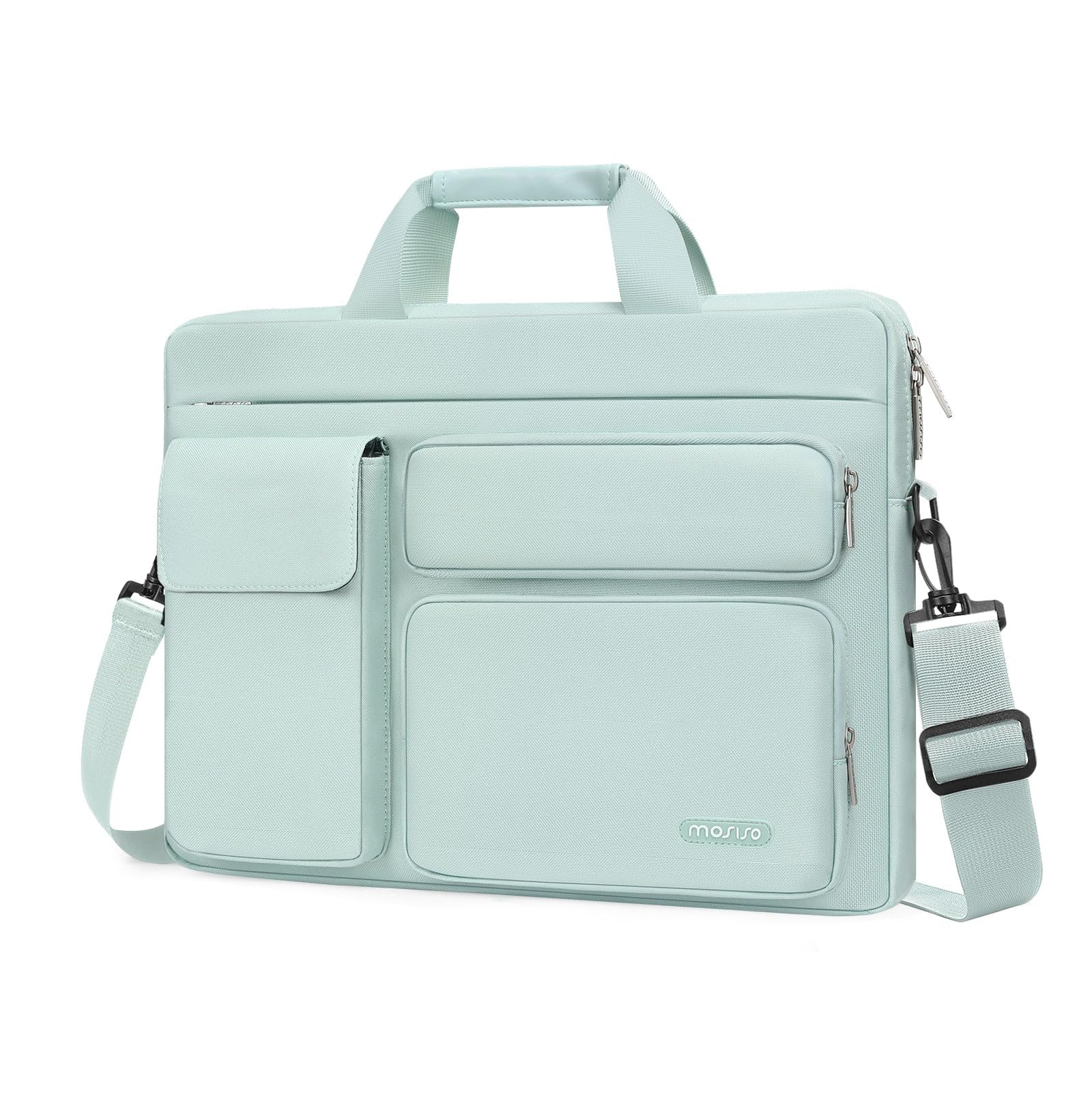 MOSISO Laptoptasche 16 Zoll, 15-15,6 Zoll Laptop Schultertasche Kompatibel mit MacBook Pro 16 Zoll, HP, Dell, Lenovo, Laptop Umhängetasche mit 2 Erhöhte&1 Klappe&1 Beutel&Griff&Gürtel, Minzgrün