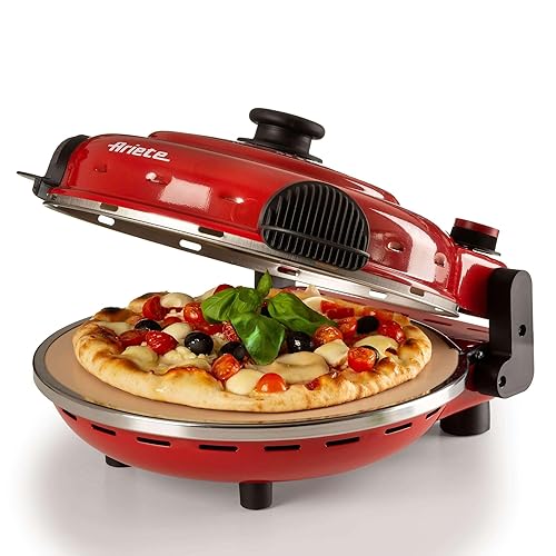 Ariete Forno Pizza 919, Pizza 4' Minuti, Forno per Pizza con 5 Livelli di Cottura, Piastra Refrattaria Antiaderente per Riscaldare, Pale in Legno Incluse, Temperatura Max 400°C, 1200W, Rosso