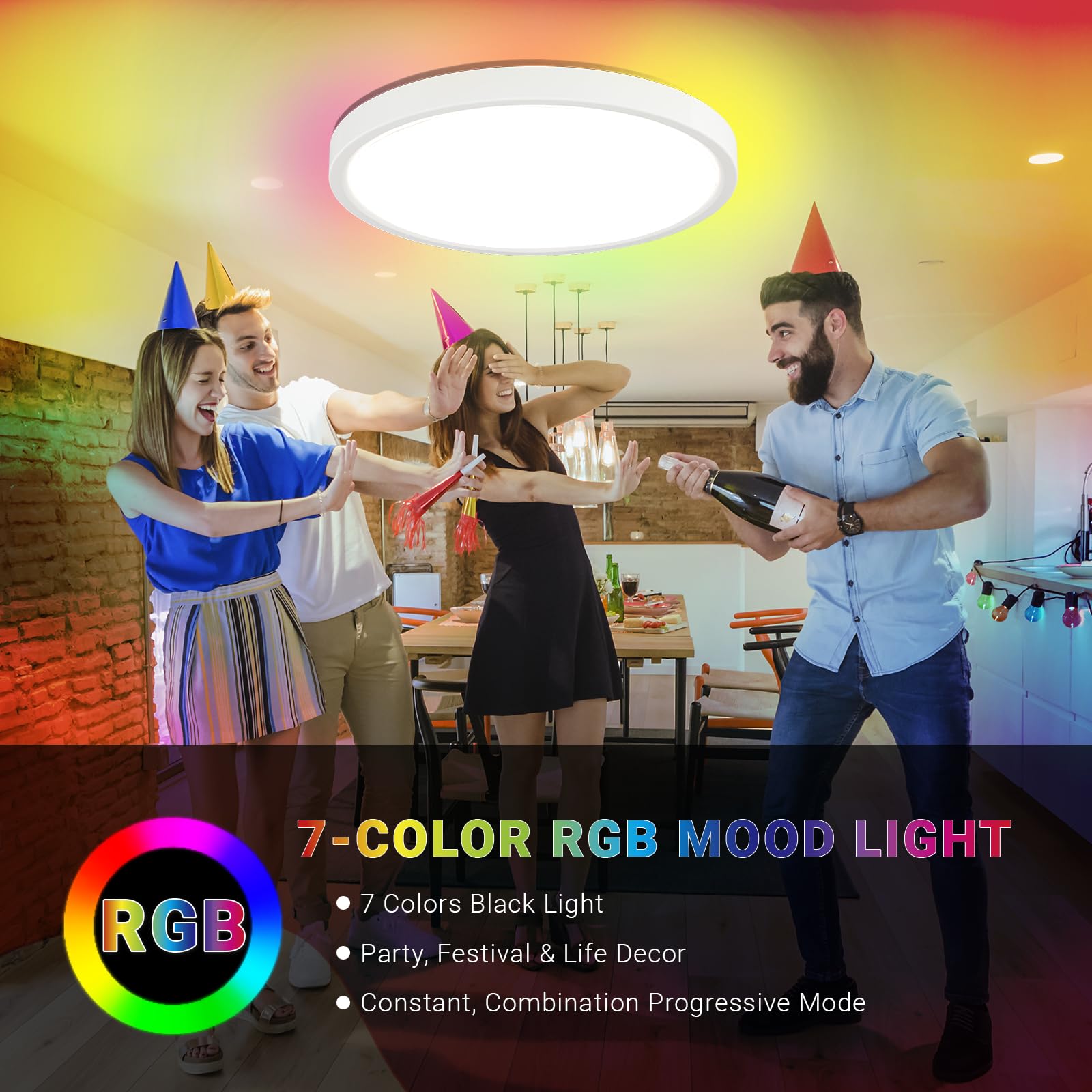 LQWELL® LED Plafoniera Dimmerabile con Telecomando, 24W 2500LM 3000-6500K RGB, Illuminazione da Soffitto Rotonda e Piatta IP44 per Soggiorno Camera da Letto Sala da Pranzo, 300 * 40mm
