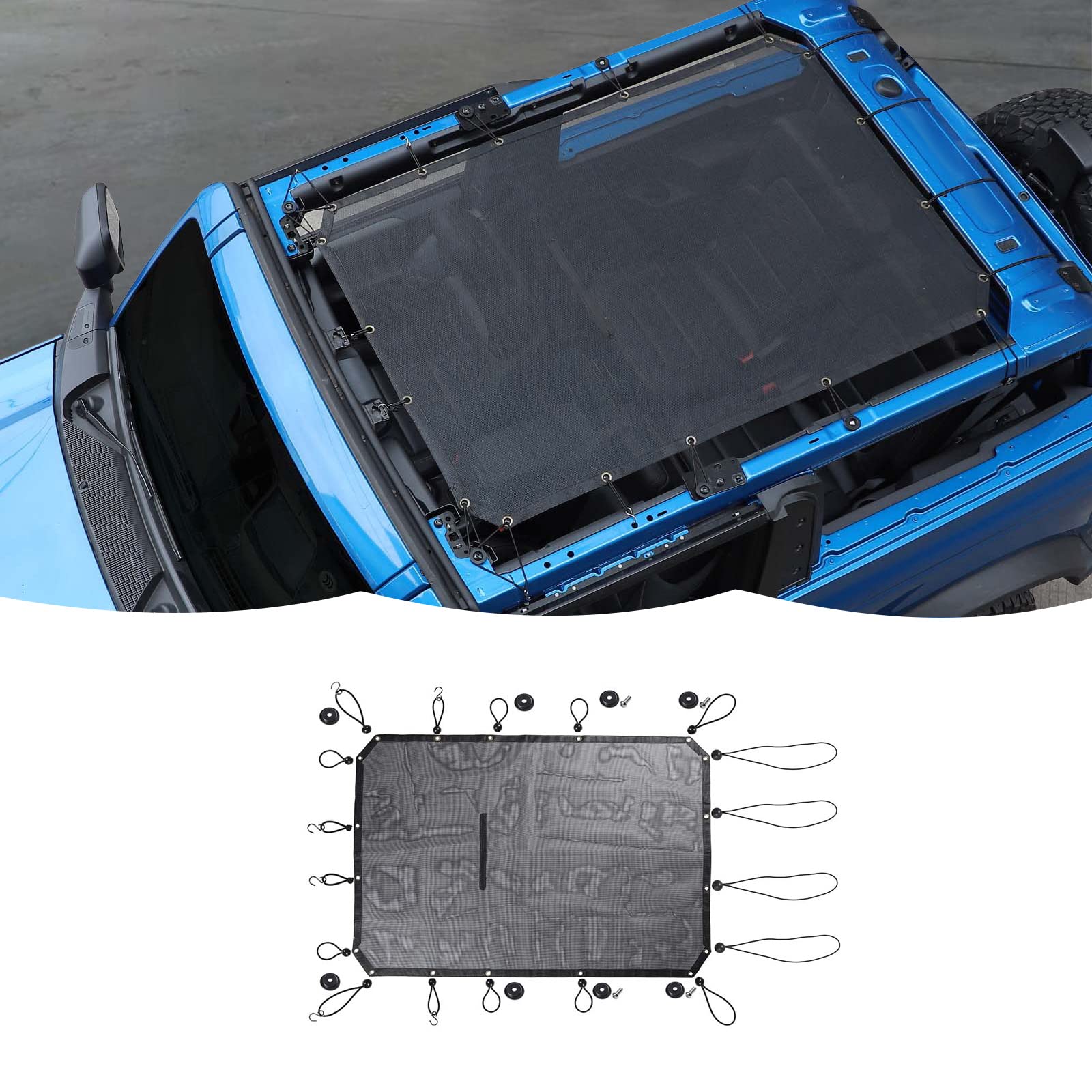 JWWY Sunshade Mesh Sun Shade Bikini Top for 2021-2022 Ford Bronco Accessories 2 Door Black(Don't fit Bronco Sport)