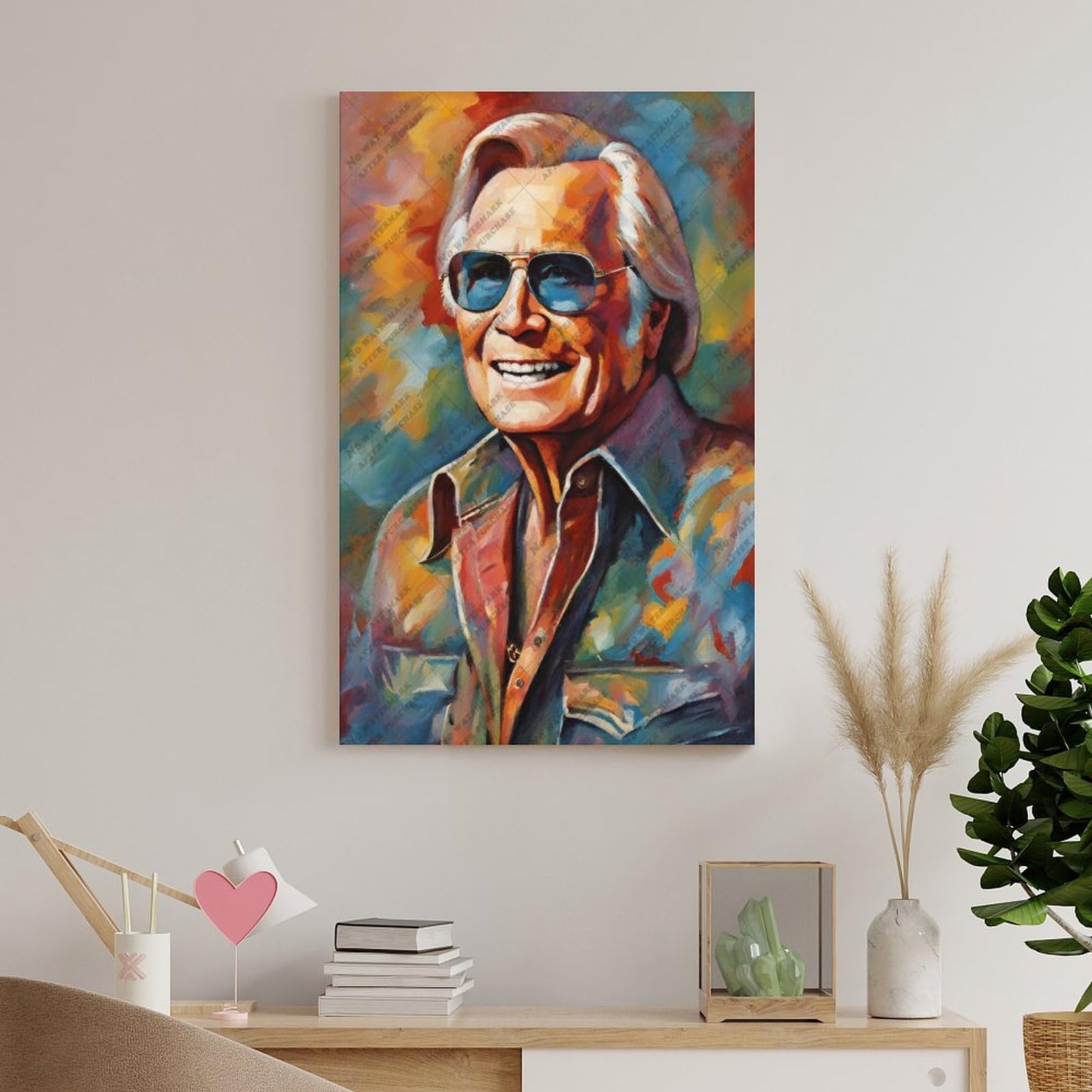 FCOJE Stampa artistica da parete su tela con cantante folk country George_Jones (2), per camera di ragazzi e adolescenti, 60 x 90 cm