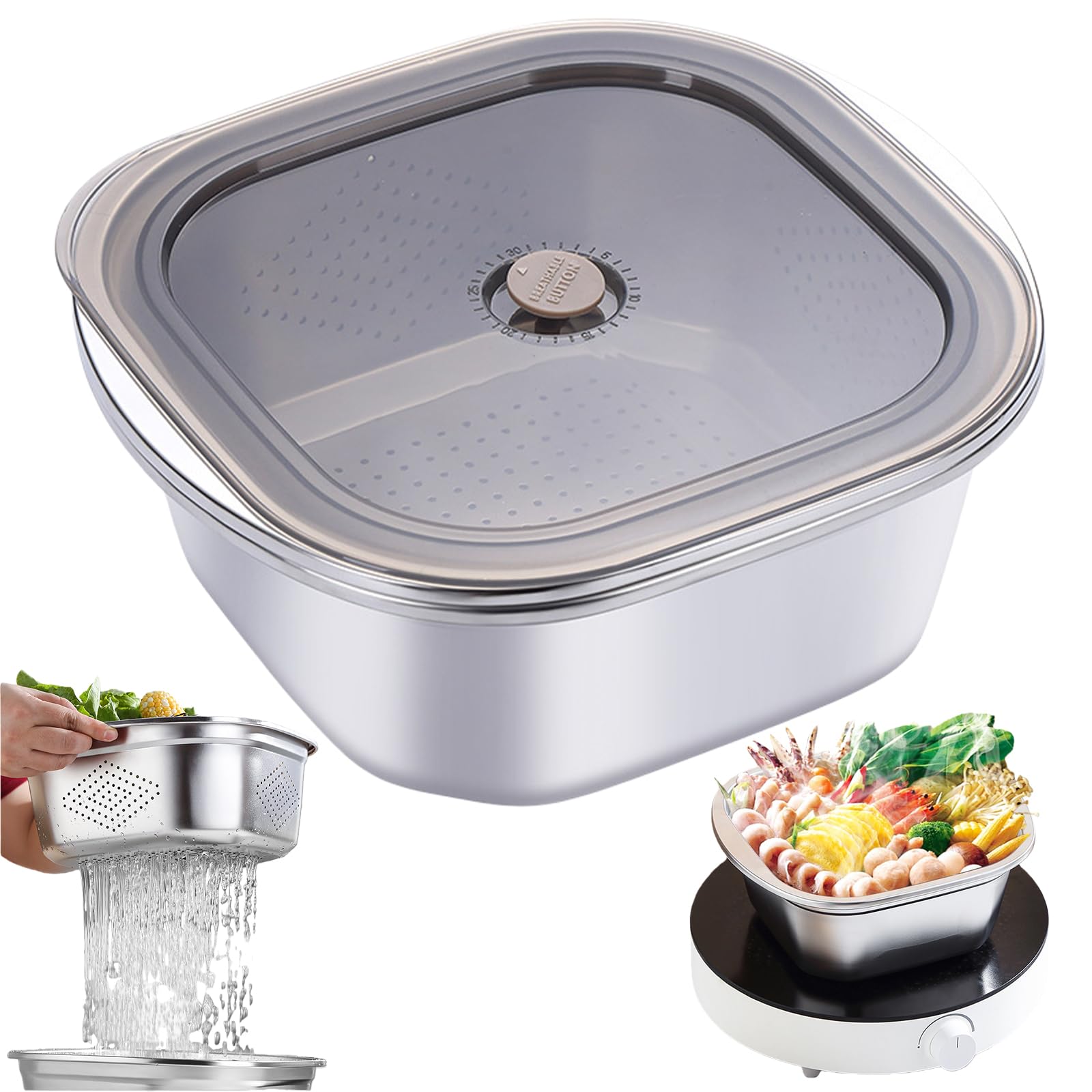 Tazón colador de acero inoxidable de 3600 ml para escurrir pasta, arroz, verduras y frutas