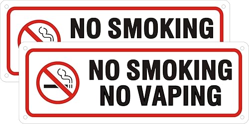 Señal de no fumar, (paquete de 2) letreros metálicos para negocios y hogar, 10 x 3.5 pulgadas, letrero de advertencia reflectante de aluminio para
