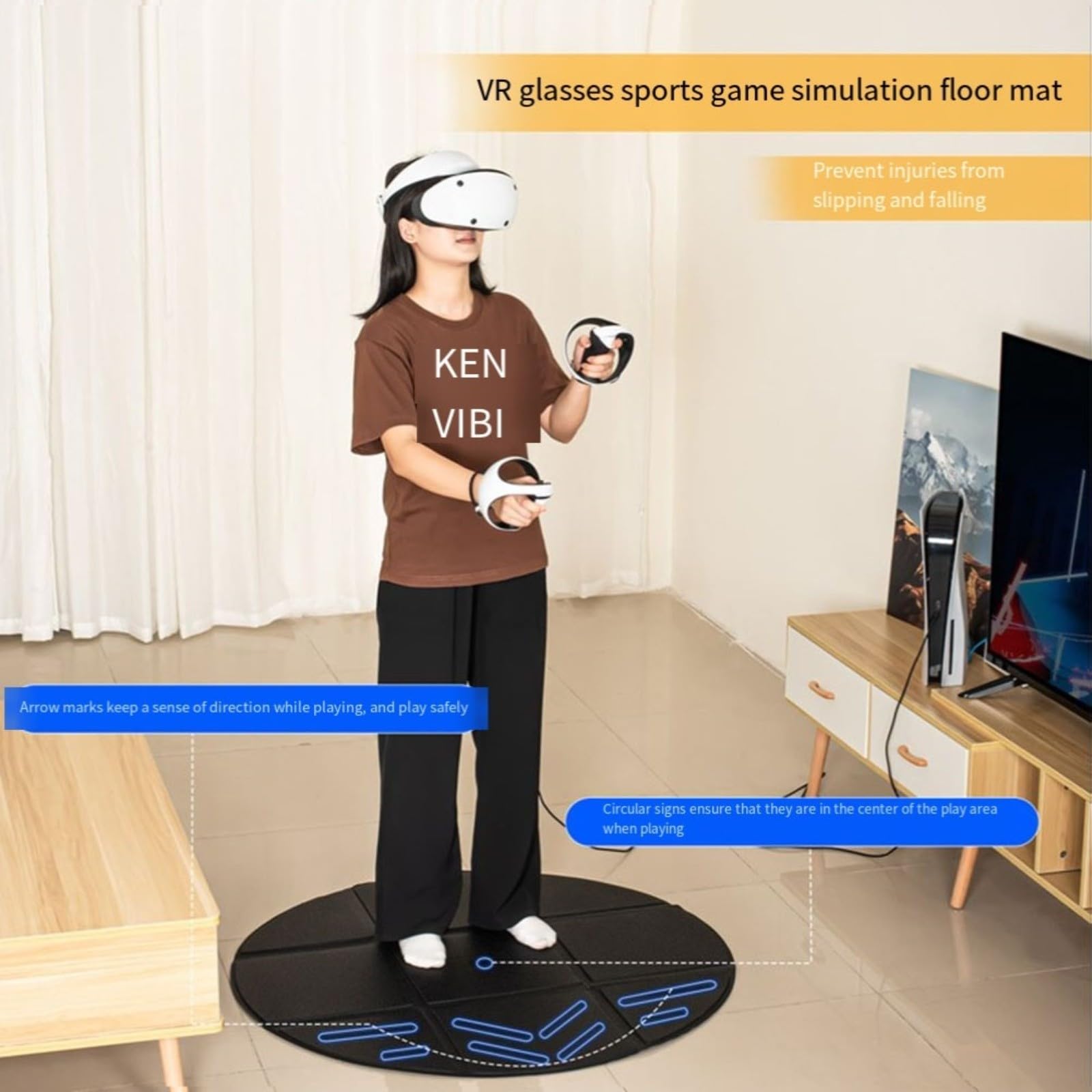 Tapis de sol en polyuréthane pour Meta for Quest 3 - Expérience de jeu immersive - Surface antidérapante pliable (noir)