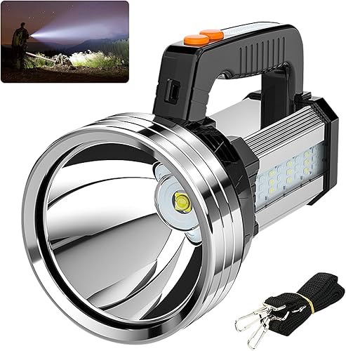 Masmejor Linterna LED potente, foco de mano recargable de 10000 mAh, 2000 lm, IPX4 impermeable, 6 modos, luz de búsqueda portátil para emergencia,
