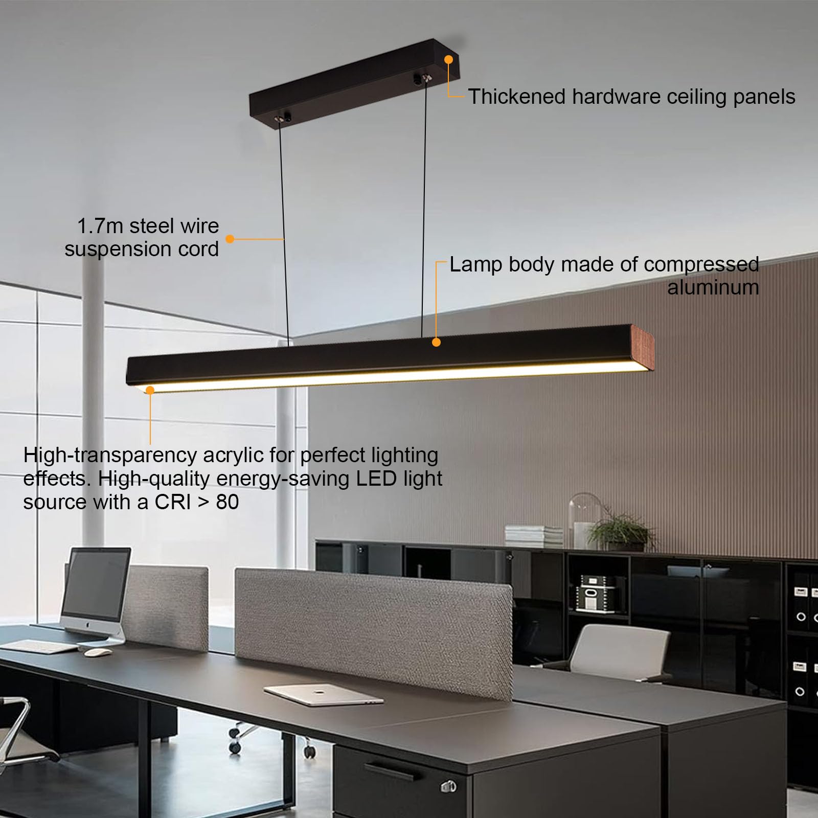 LED Pendelleuchte Esstisch 100cm, Dimmbare Hängelampe mit Fernbedienung 3000K/4500K/6000K, 10%-100% Helligkeit, Höhenverstellbar, Schwarz, für Esszimmer Küche Wohnzimmer Büro