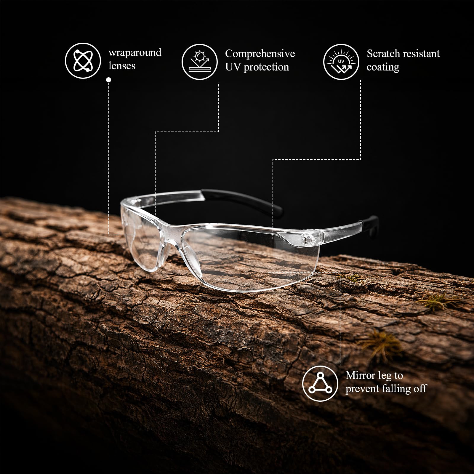 Paquete de 50 lentes de seguridad transparentes a granel, gafas de protección ocular para hombres y mujeres, lentes resistentes a los impactos para el trabajo, construcción, laboratorio, campo