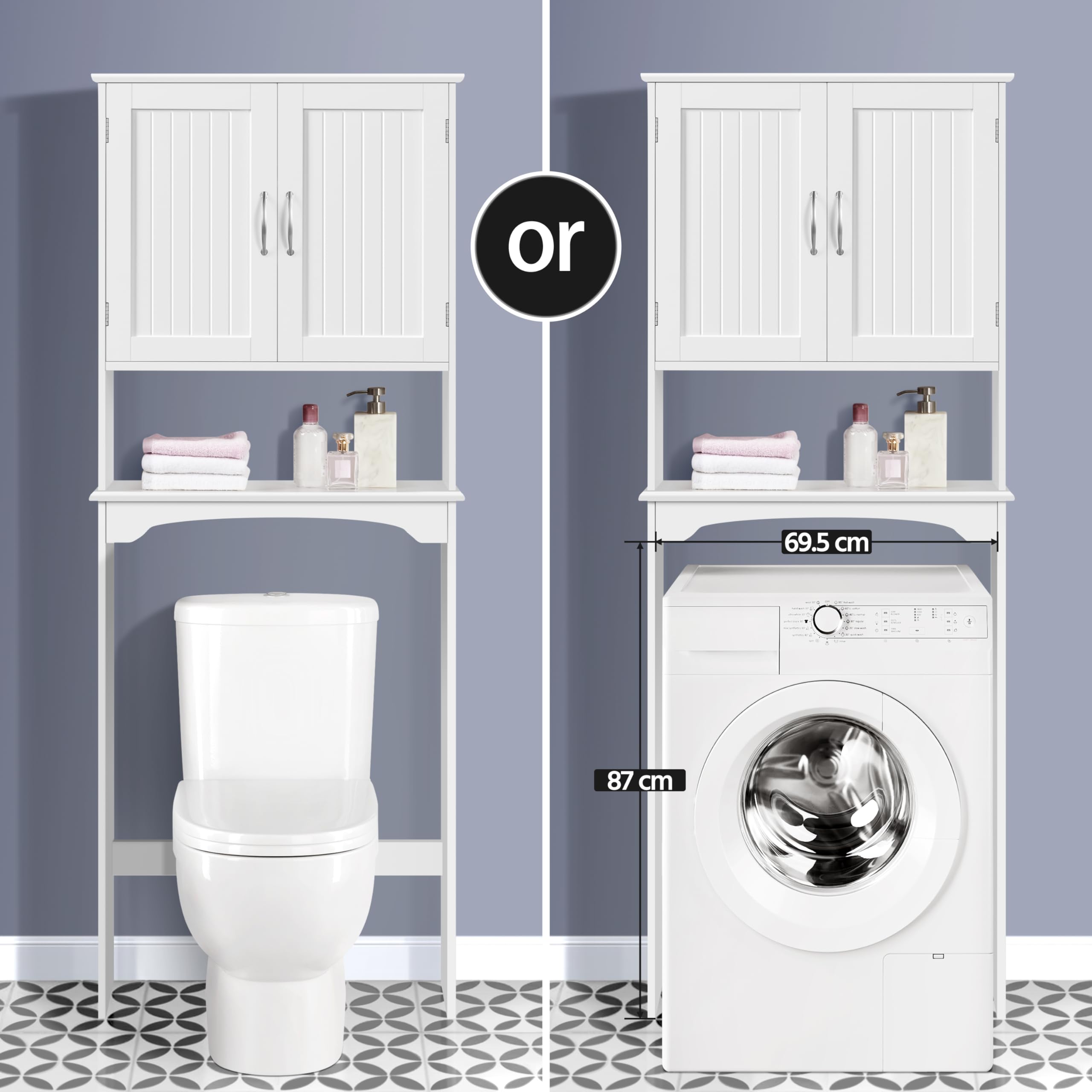 Yaheetech Meuble WC Dessus de Toilette/Machine à Laver, 75 x 23 x 180 cm, Armoire de Rangement de Salle de Bain avec 2 Étagères Réglables et 1 Compartiment Ouvert, Meuble Colonne sur Pied Blanc