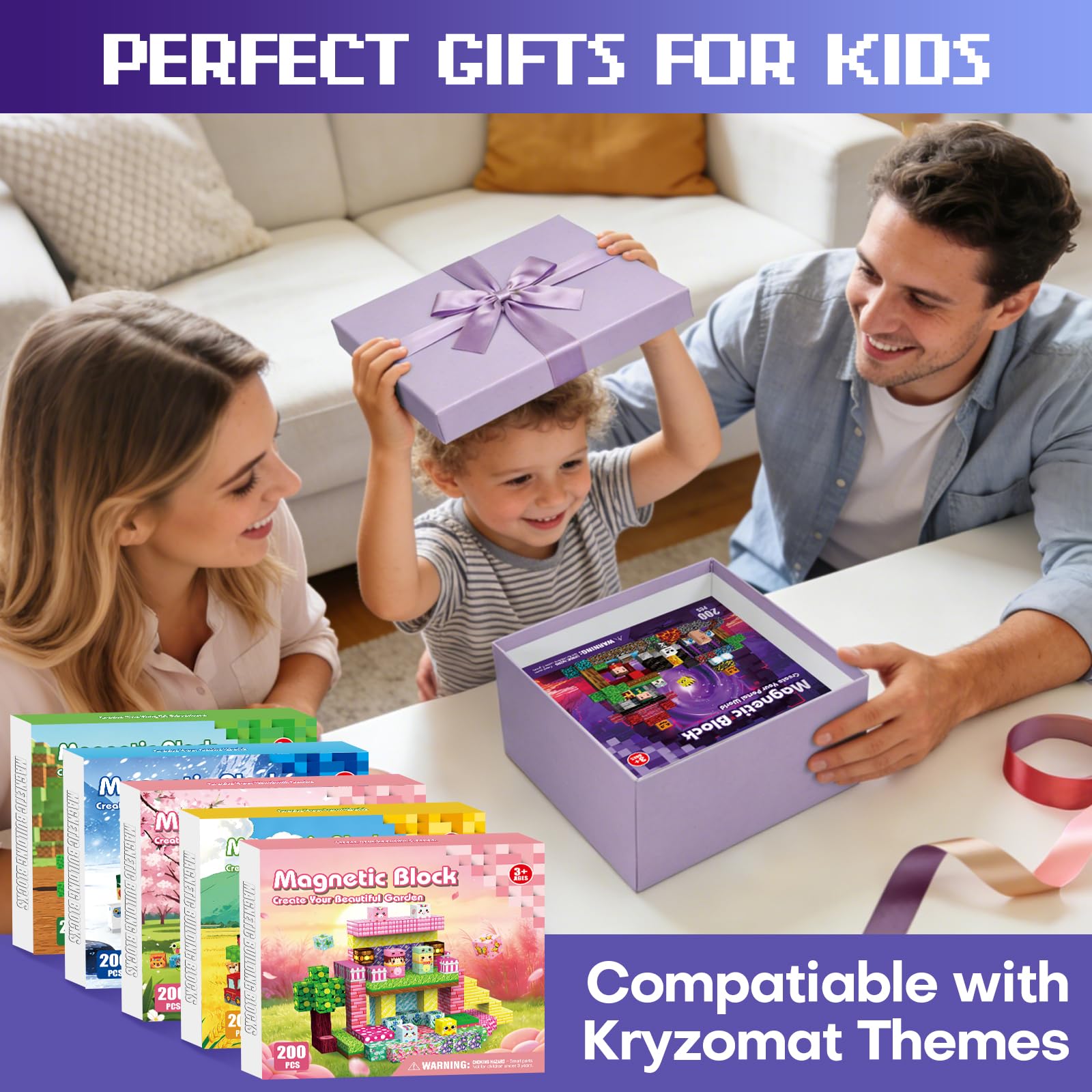 Blocco costruzione magnetica 200 pezzi, costruzione magnetica bambino per 3+ anni, cubo magnetico ragazzo ragazza, giochi magnetici per bambini avventure regalo per Natale compleanno