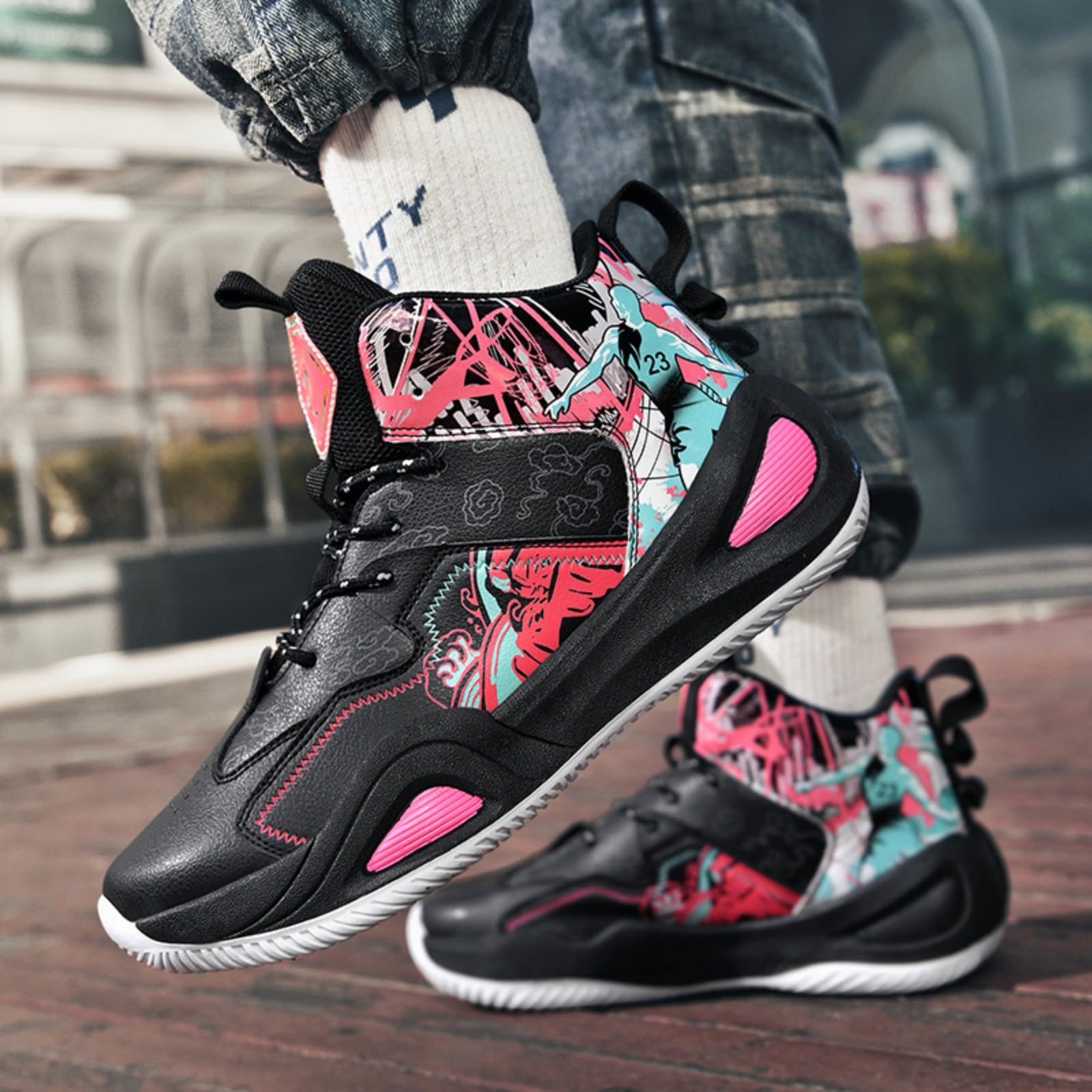 Basketballschuhe High-Top Style für Jugendliche, Herren und Damen, rutschfest Langlebig Atmungsaktive Sport Turnschuhe für Training und Alltag