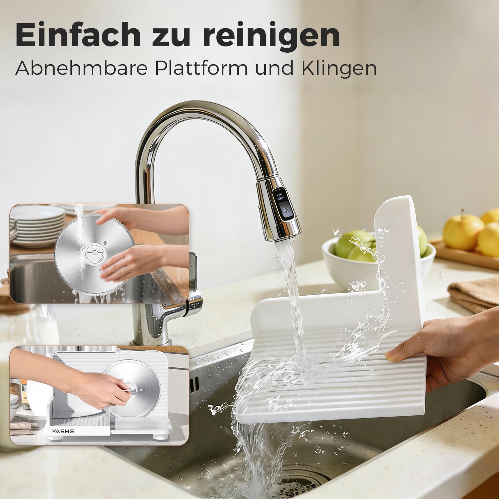 YASHE Faltbarer Elektrischer Allesschneider 180W Brotschneidemaschine Edelstahlklinge 17 cm Einstellbare Dicke 0-15 mm Kompakt