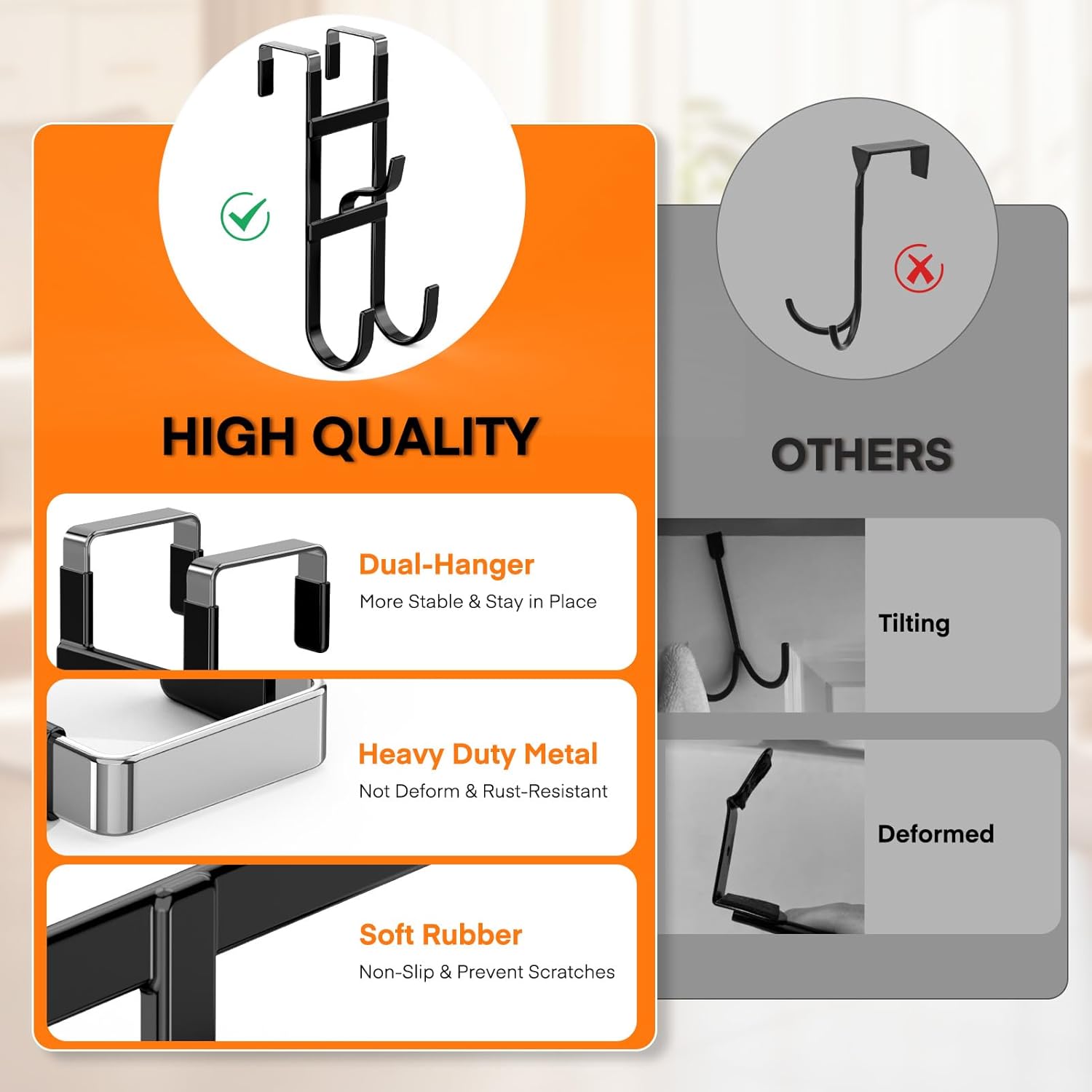 FYY Over The Door Hooks - 2 Pack Heavy Duty Triple-Hook Organizer Hanger for Hanging Towels, Clothes, Hats, Bags, Ironing Board, Use in Bathroom Bedroom Kitchen Dorm - Fits Doors Up to 1.6" Black