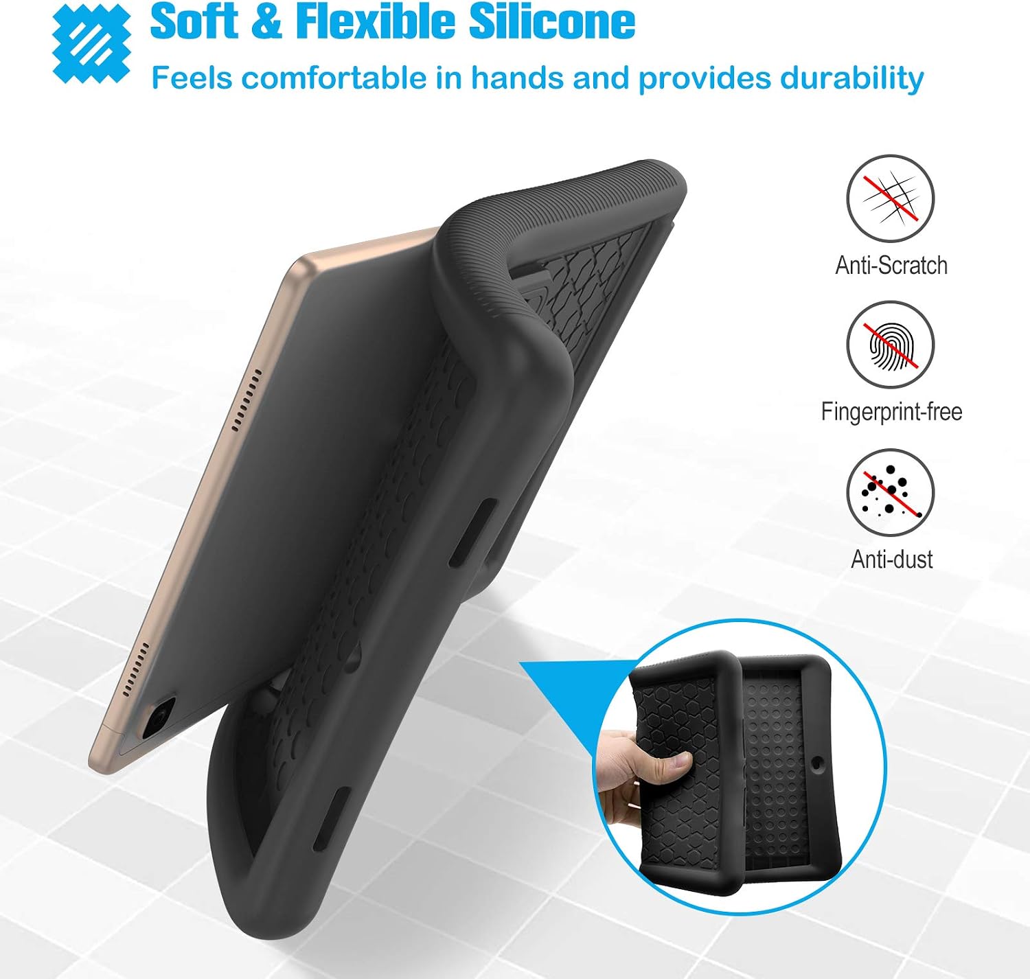 ProCase Galaxy Tab A7 10.4 2020 Kids Case (SM-T500/ T503/ T505/ T507), Shockproof Soft Silicone Case, Lightweight Anti-Slip Kids Friendly Case with Kickstand for 10.4 Inch Galaxy Tab A7 2020 -Black