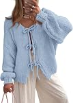 PRETTYGARDEN Tie pour femmes avant Bow Cardigan Chandails Chunky Knit Long Puff Sleeve Trendy Spring Fall Jacket Coats