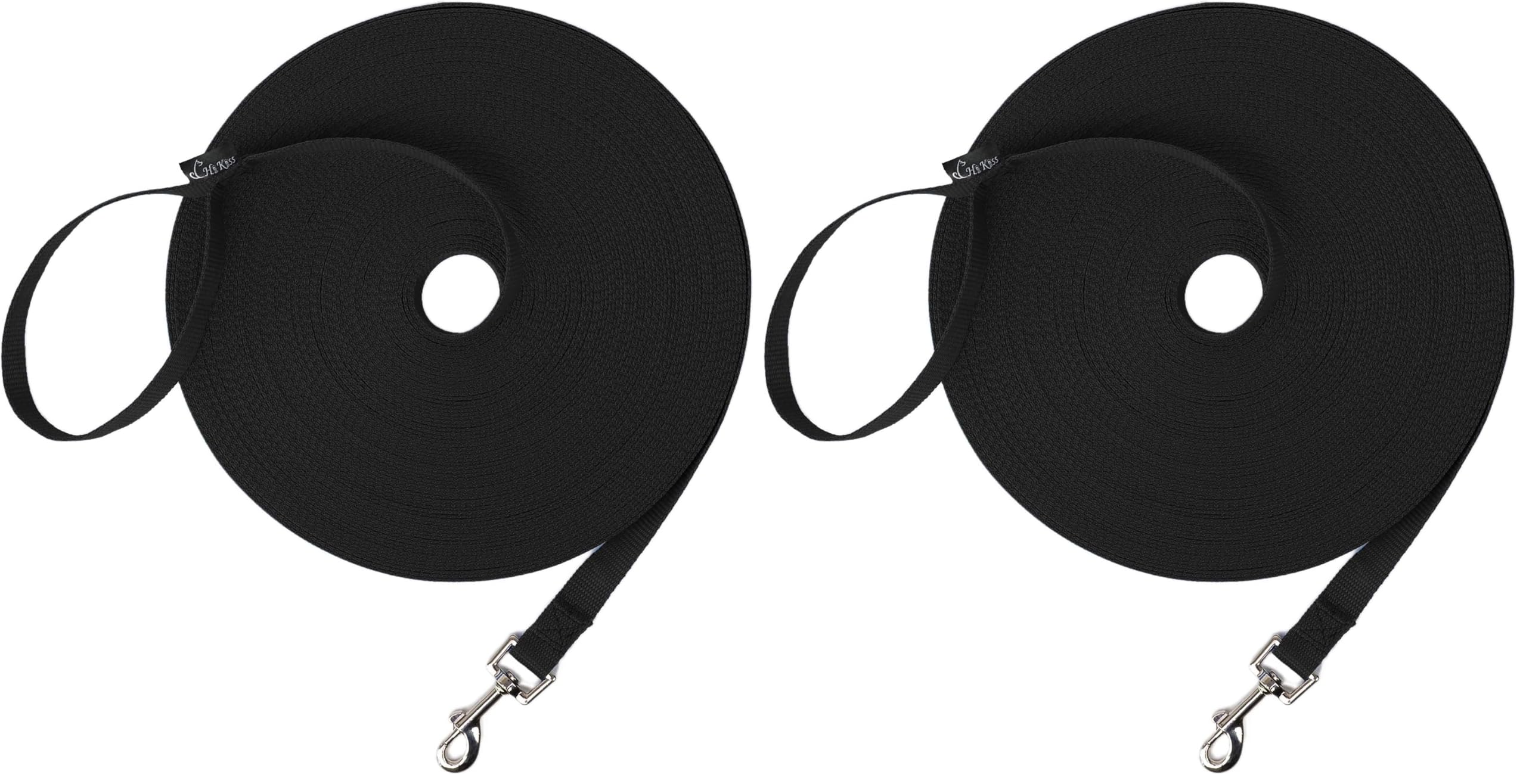 Hi Kiss Dog/Puppy Obedience Recall Training Agility Lead/Leash - 15ft 20ft 30ft 50ft 100ft - Great for Play, Camping, or Backyard - Black (Pack of 2)