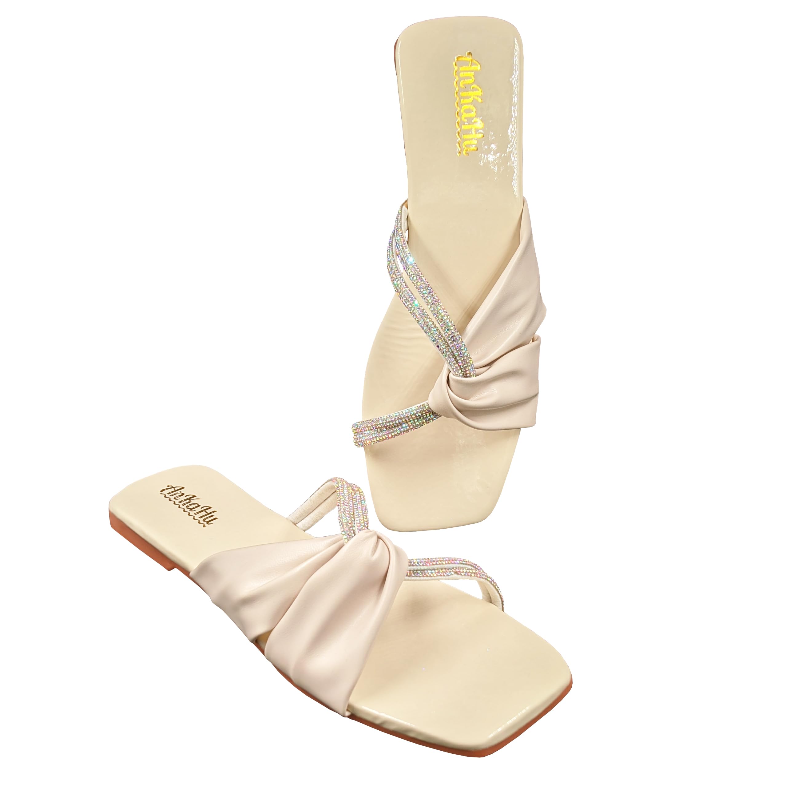 AnKaHu flats for women stylish model fashion Embellished Open Toe Flats casual daily use white beige cream square toe ladies chappal footwear (Beige/Cream, 5) (B0CTQZZ76N) Amazon Price History, Amazon Price Tracker