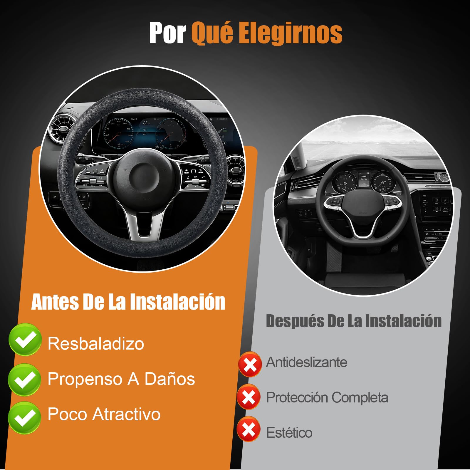 Funda Volante Coche Universal 33-42 cm, Silicona Antideslizante, Protector Elegante y Duradero, Accesorio para Coche, SUV y Camión – Negro — view 6