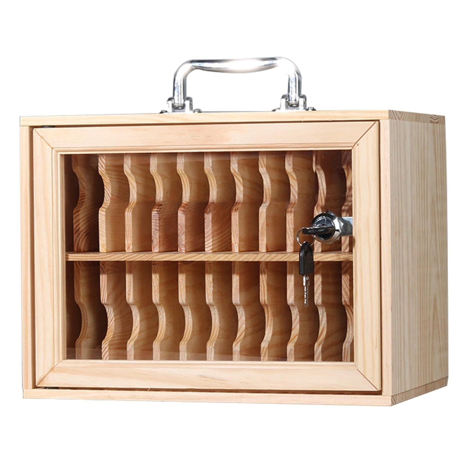 LVRUIEDS Mobile Phone Storage, Personal Storage Box with 12/15/20/25/30/40 Slots, Transparent Mobile Phone Locker with Lock, Desktop Mobile Phone Storage Cabinet (Wood, 24 Slots) — image 1