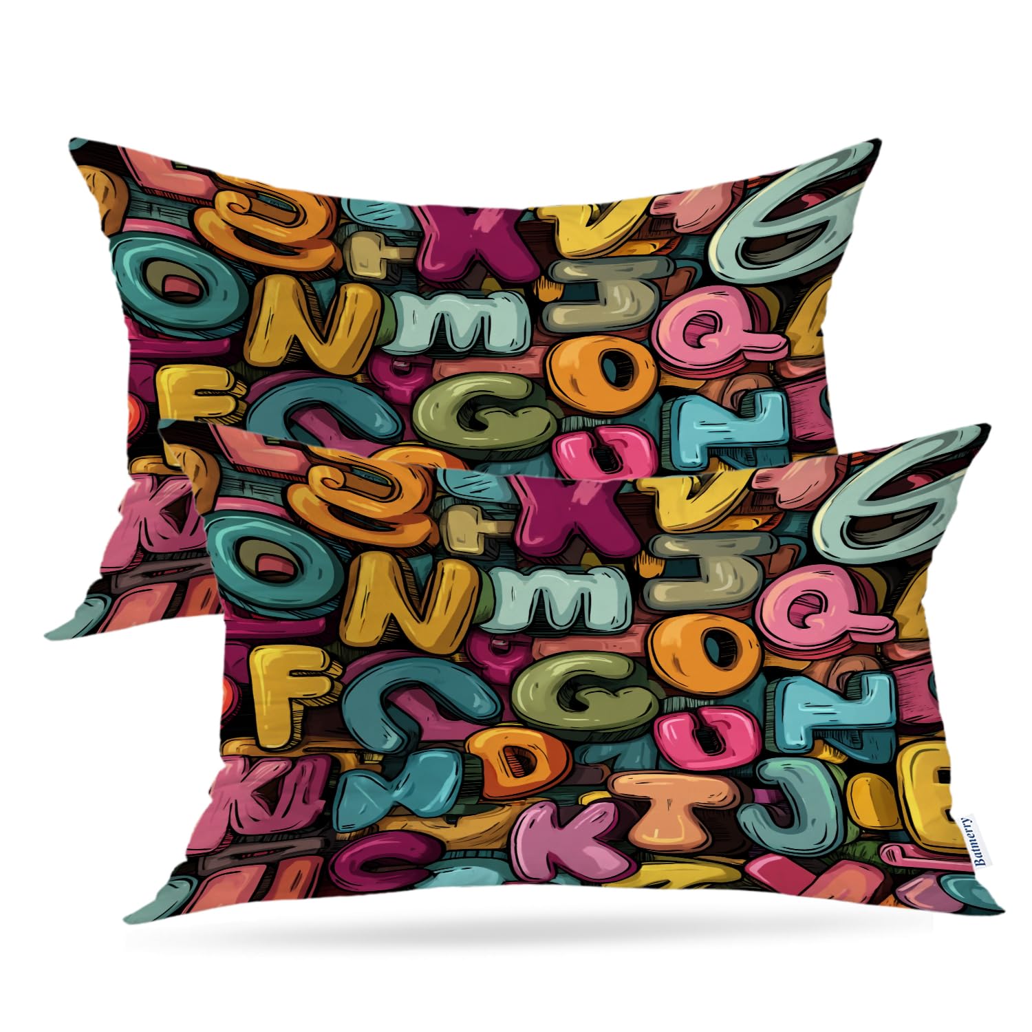Housses de coussin alphabet avec fermeture éclair invisible 2 pièces