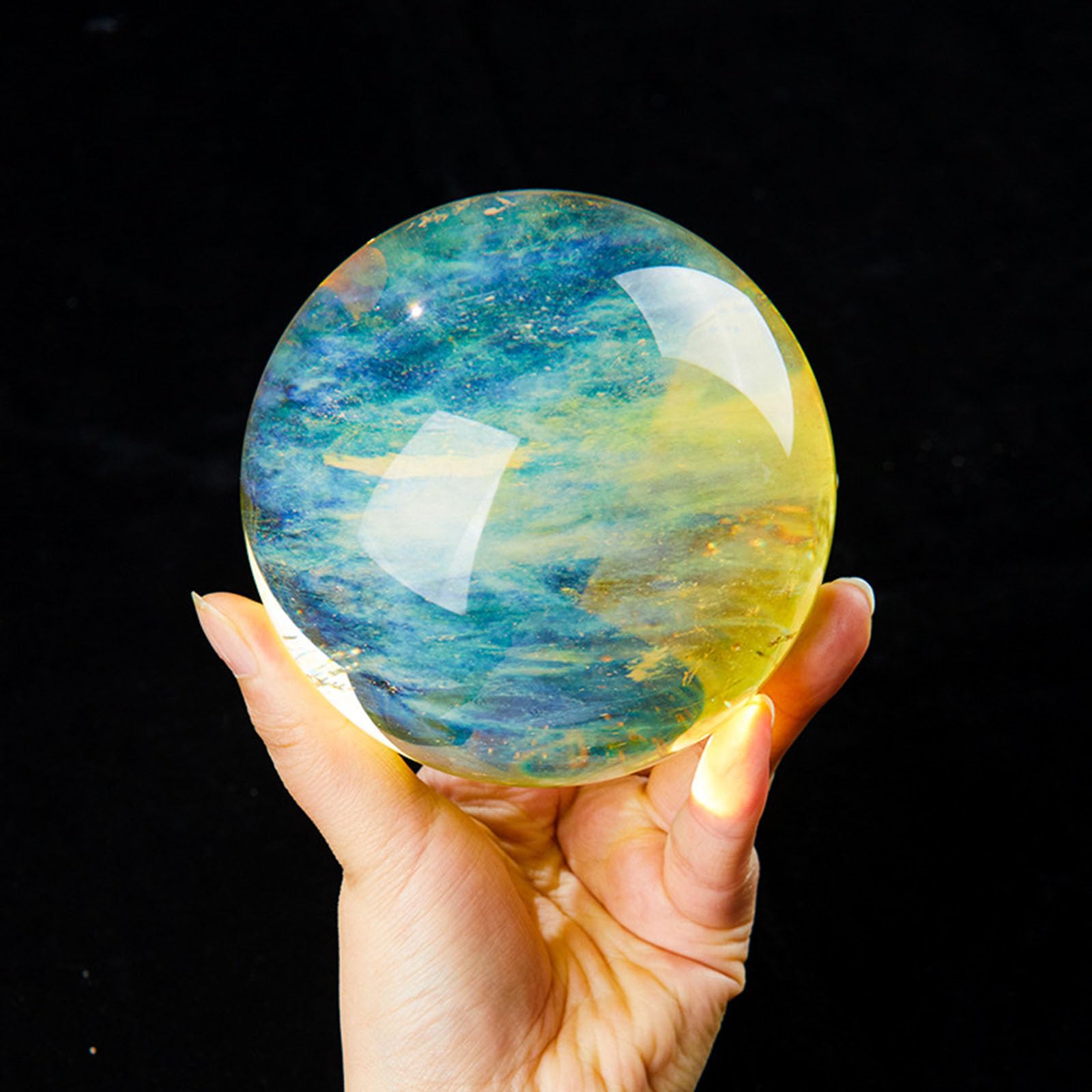 Sfera di Cristallo Giallo Naturale con Supporto(2.75"(7cm))