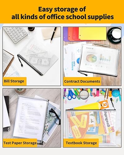 Miniatura 6 de SUNEE - Bolsa de malla de plástico con cremallera, resistente al agua para el almacenamiento organizado de suministros de oficina, material escolar,