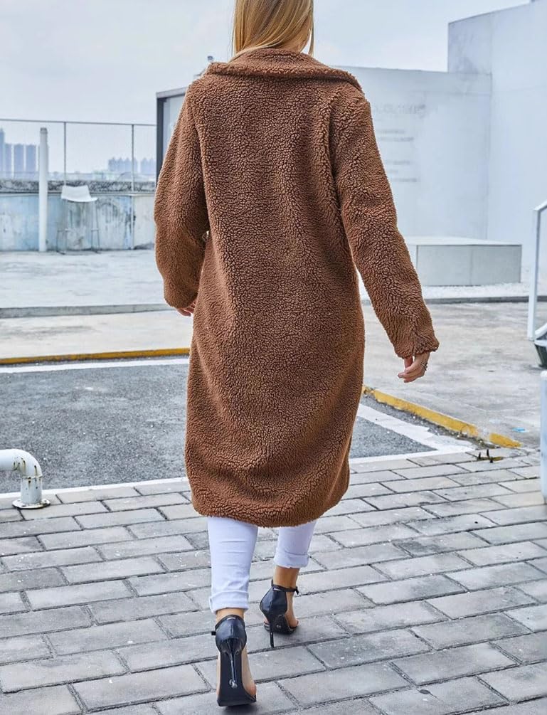 Long Fleece Jacket Women Fall Winter Trench Coat Fuzzy Sherpa Trendy Casual Cardigan Outwear - Image 2