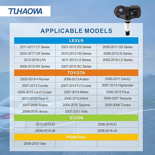 Miniatura 2 de tuhaowa TPMS Sensor de presión de neumáticos compatible con Toyota Lexus Scion 315MHz sistema de monitoreo preprogramado 42607-33021 42607-04010